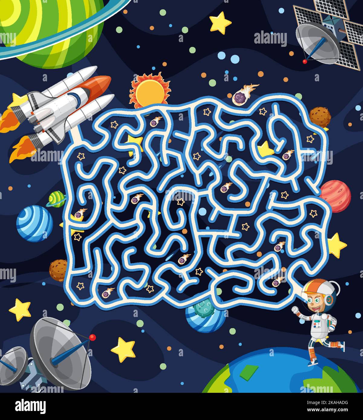 Maze game template in space theme for kids illustration Stock Vector ...