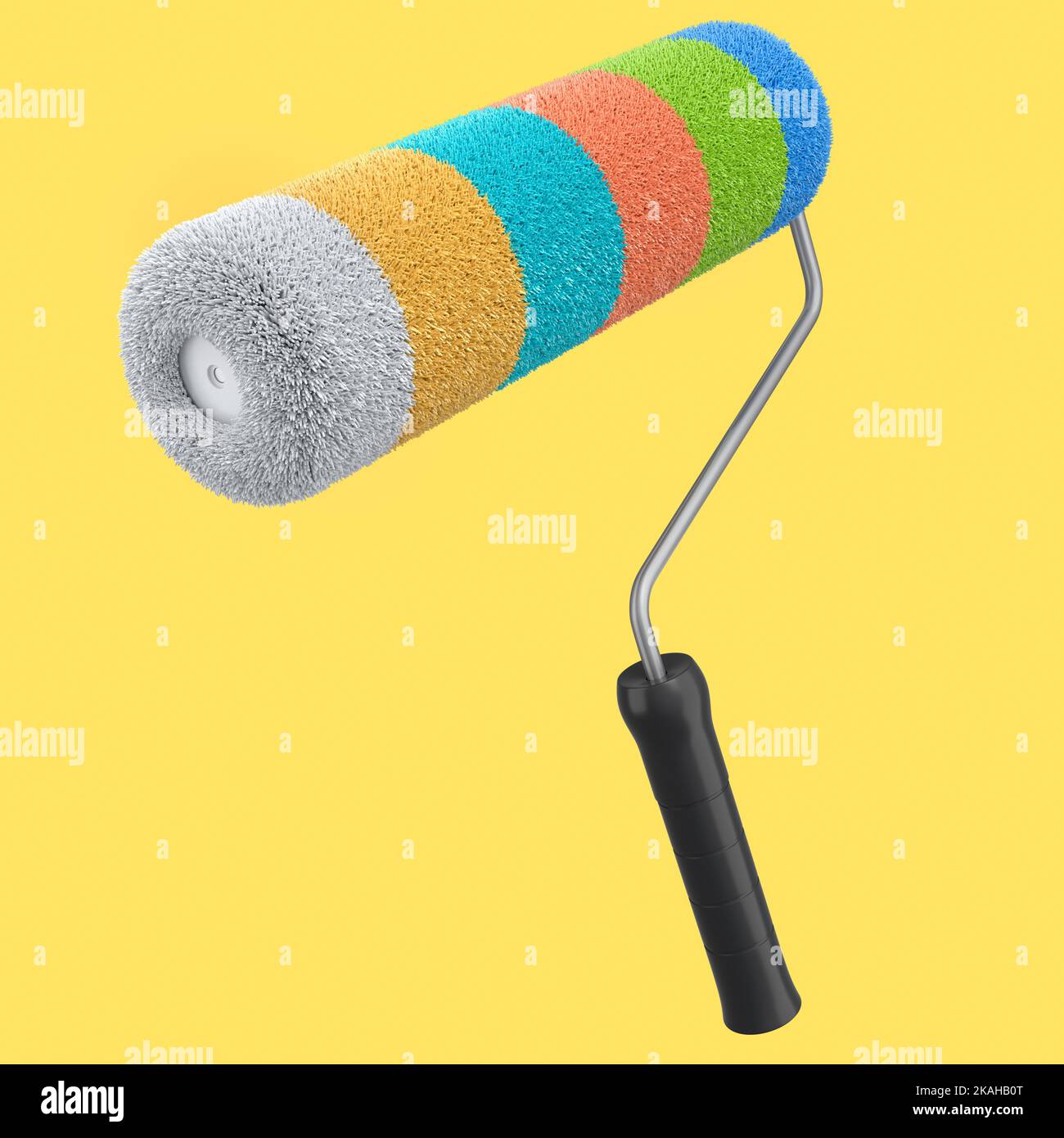 Paint roller for painting walls and renovating apartment on yellow