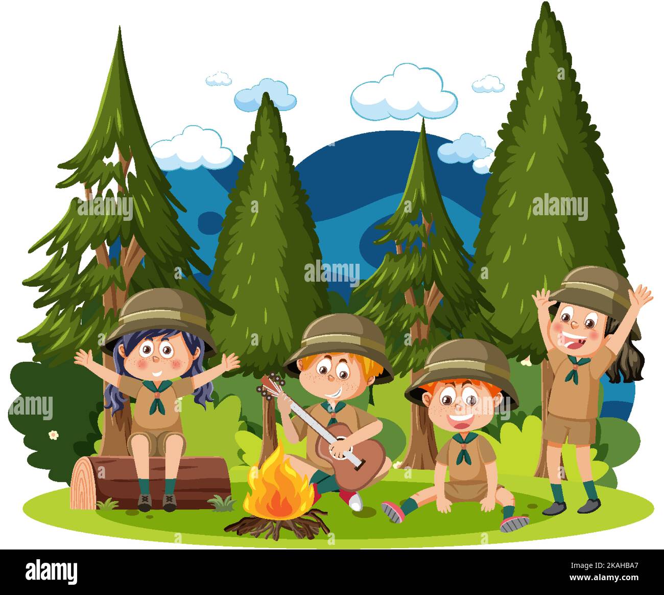 Children camping out at the forest illustration Stock Vector Image ...