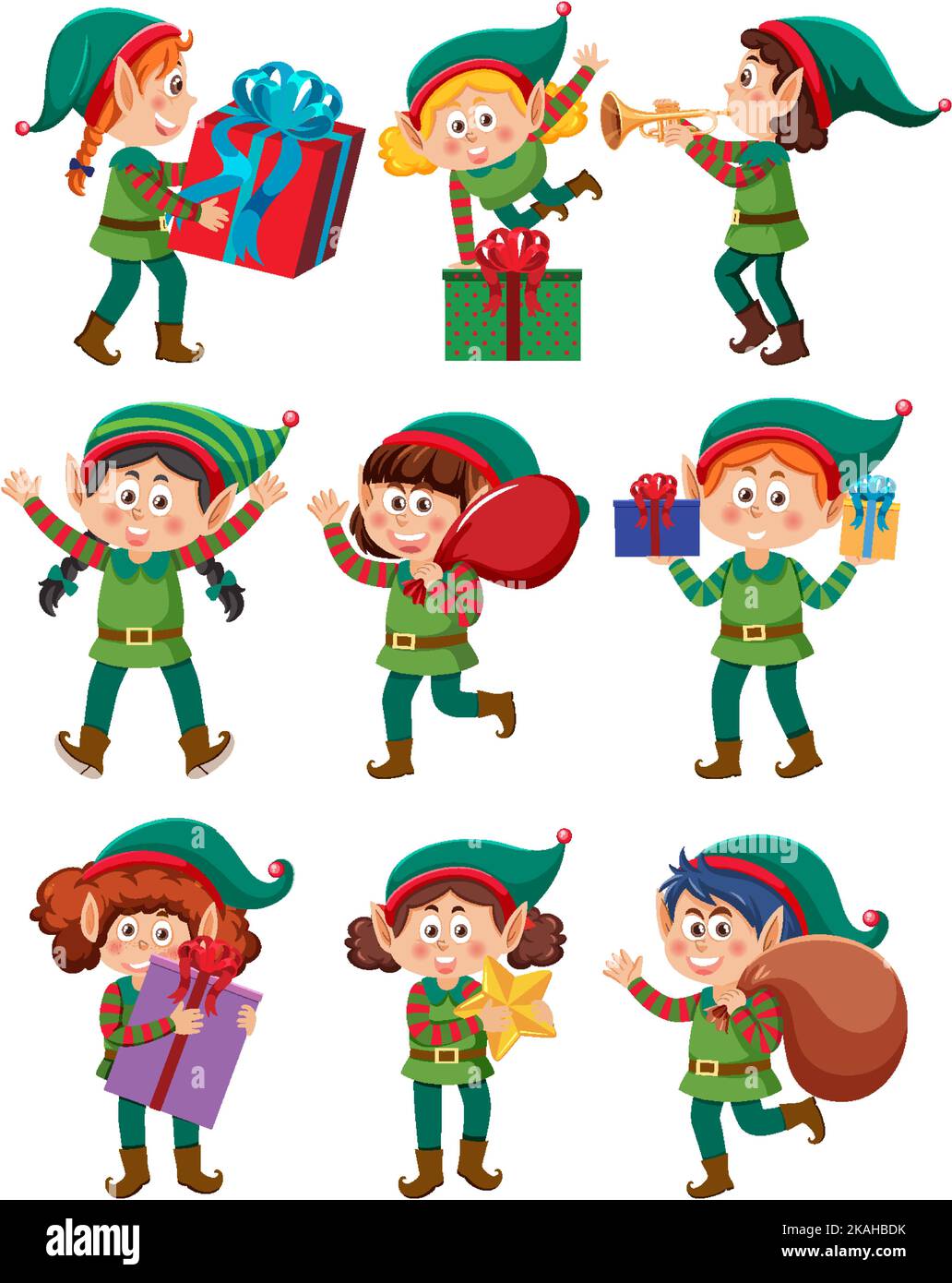 Christmas elves cartoon characters set illustration Stock Vector Image ...
