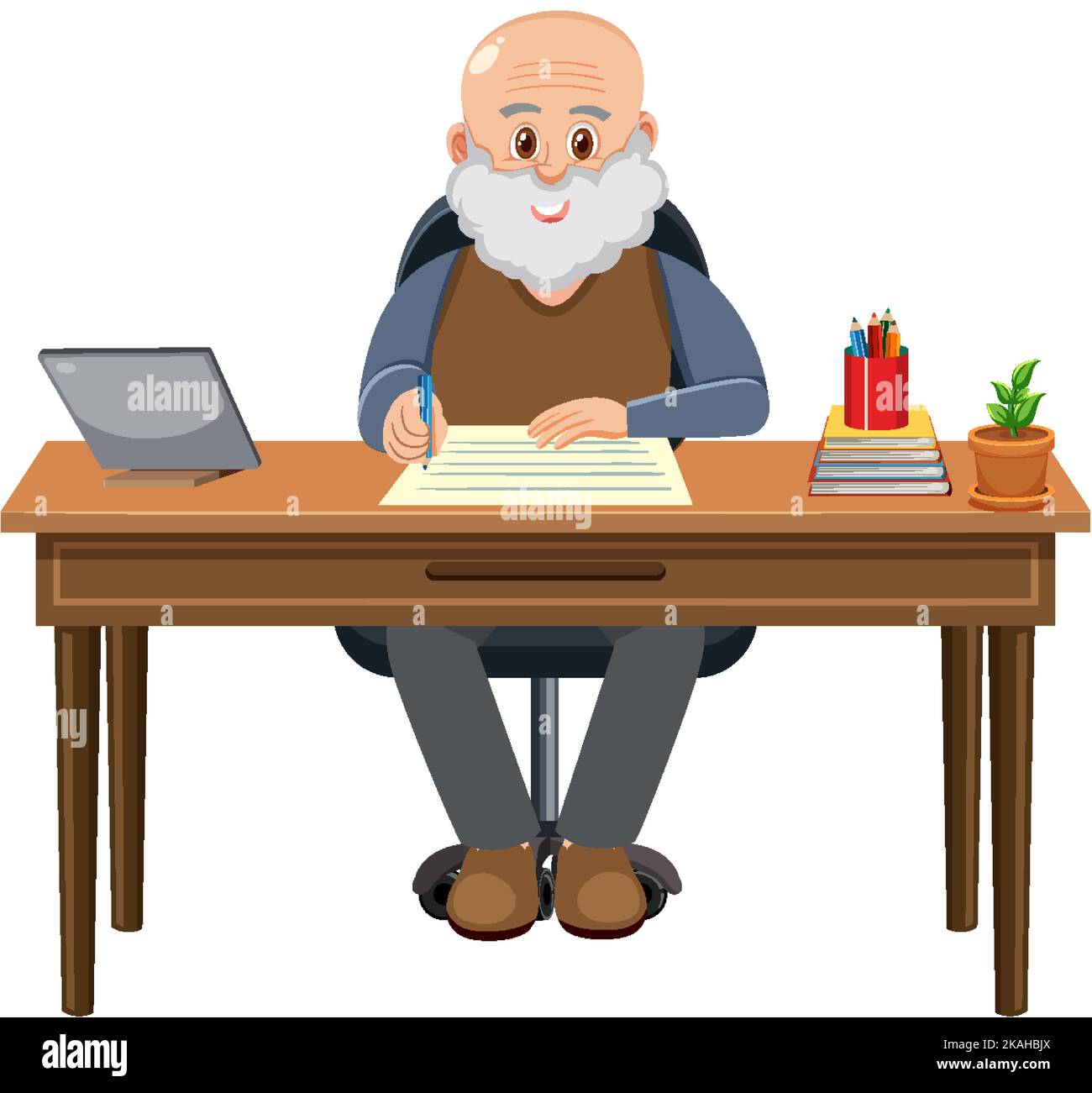 Old man sitting in front of laptop illustration Stock Vector Image ...