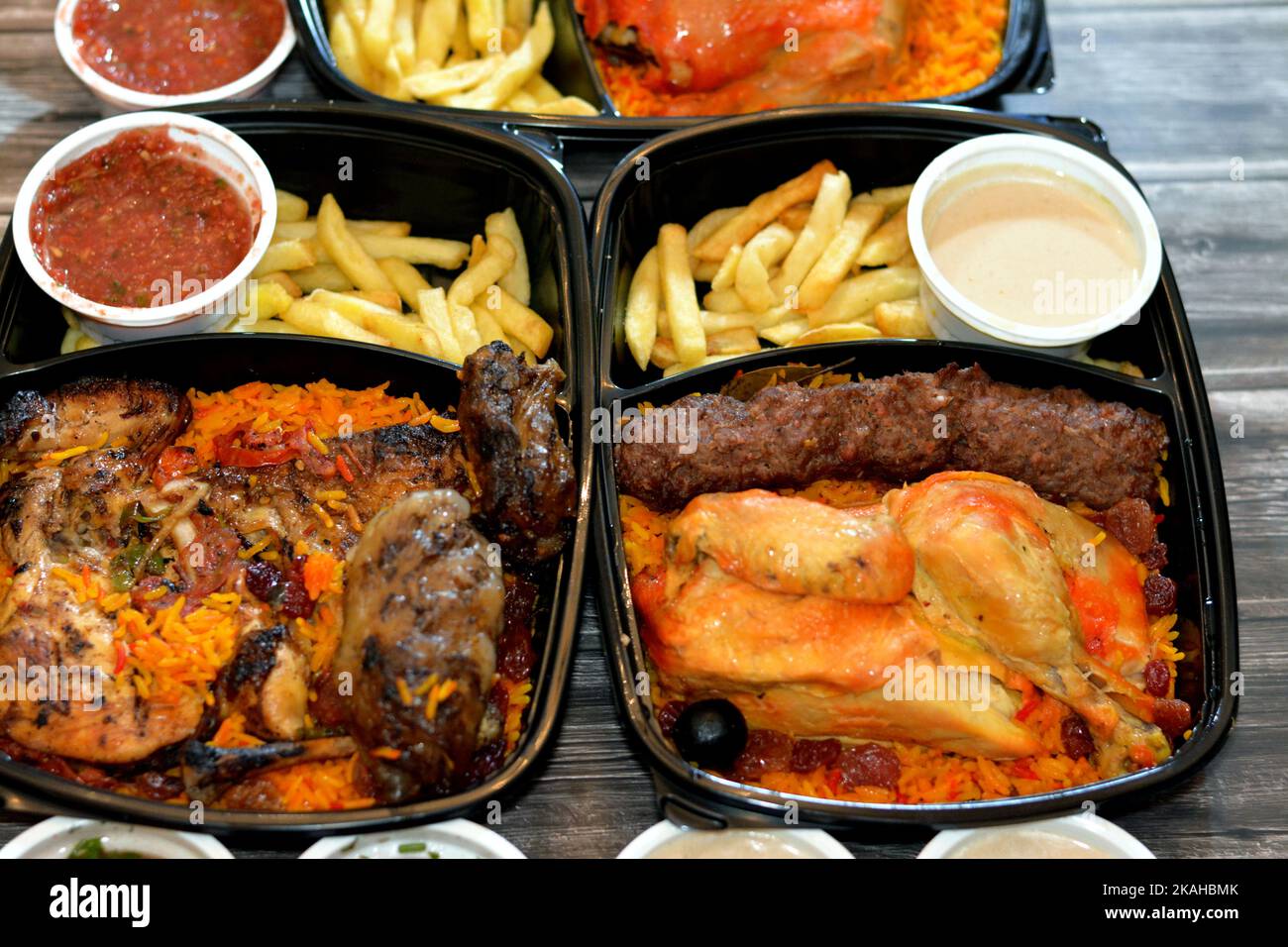 Traditional gulf food cuisine background of Yemen chicken mandi with