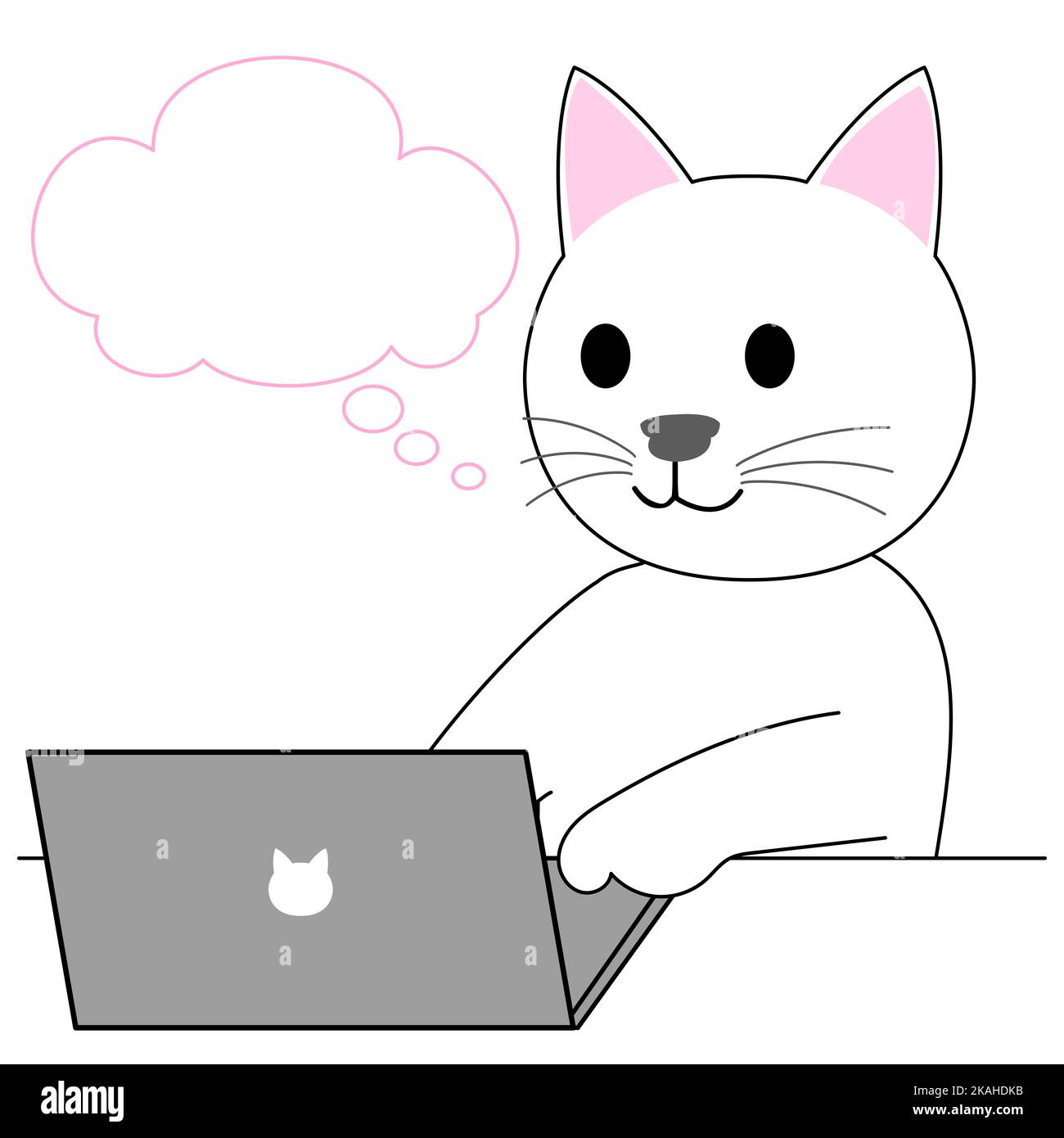 White Kitten surfing on internet with speech balloon Stock Photo