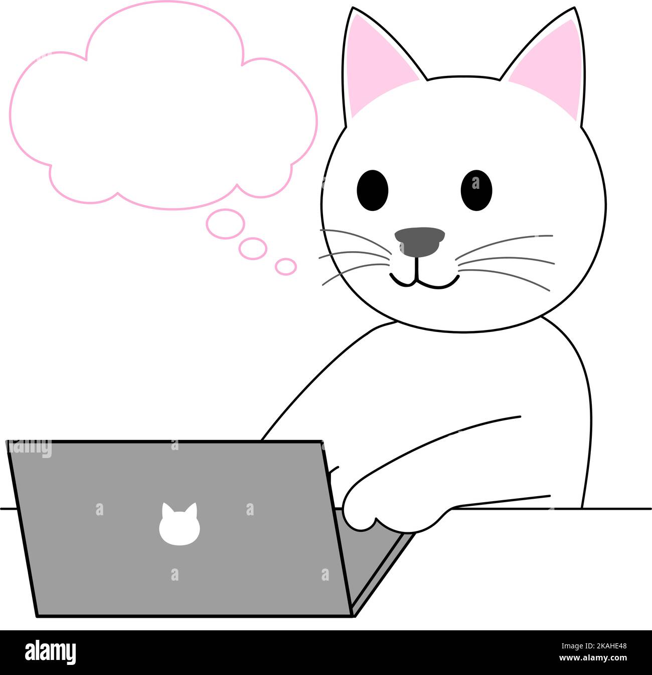 White Kitten surfing on internet with speech balloon Stock Vector