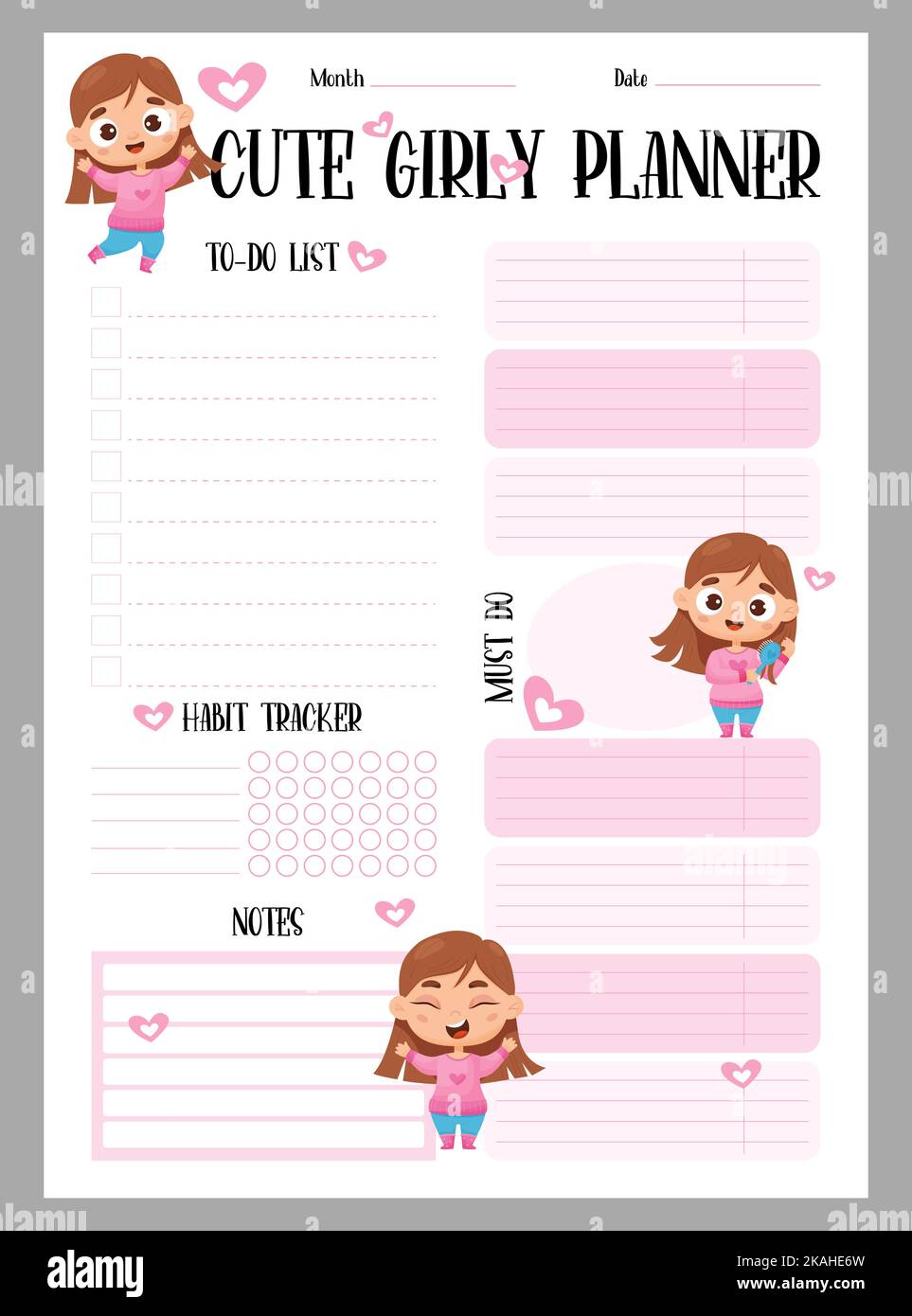 Cute girly planner. Weekly organizer, to-do list, notes and habit ...
