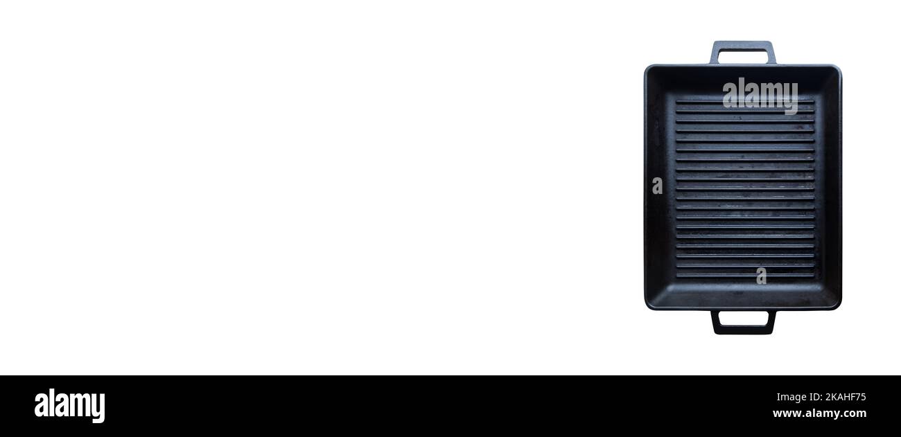 Empty black cast heavy iron grill pan modern kitchen equipment