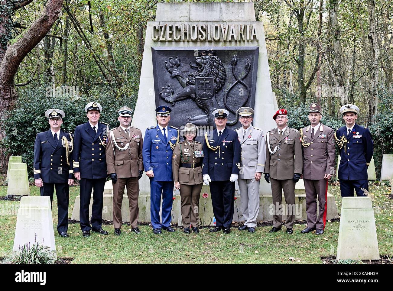 30 Oct 2022. Defence Attaches from UK Embassies attend the remembrance service at the Czechoslovak National Monument Stock Photo