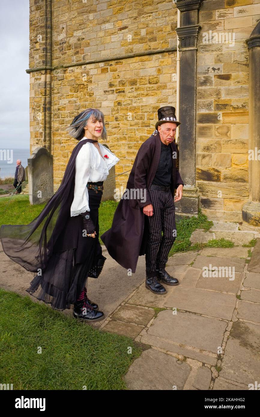 Older couple dressed up for goth weekend in Whitby Stock Photo