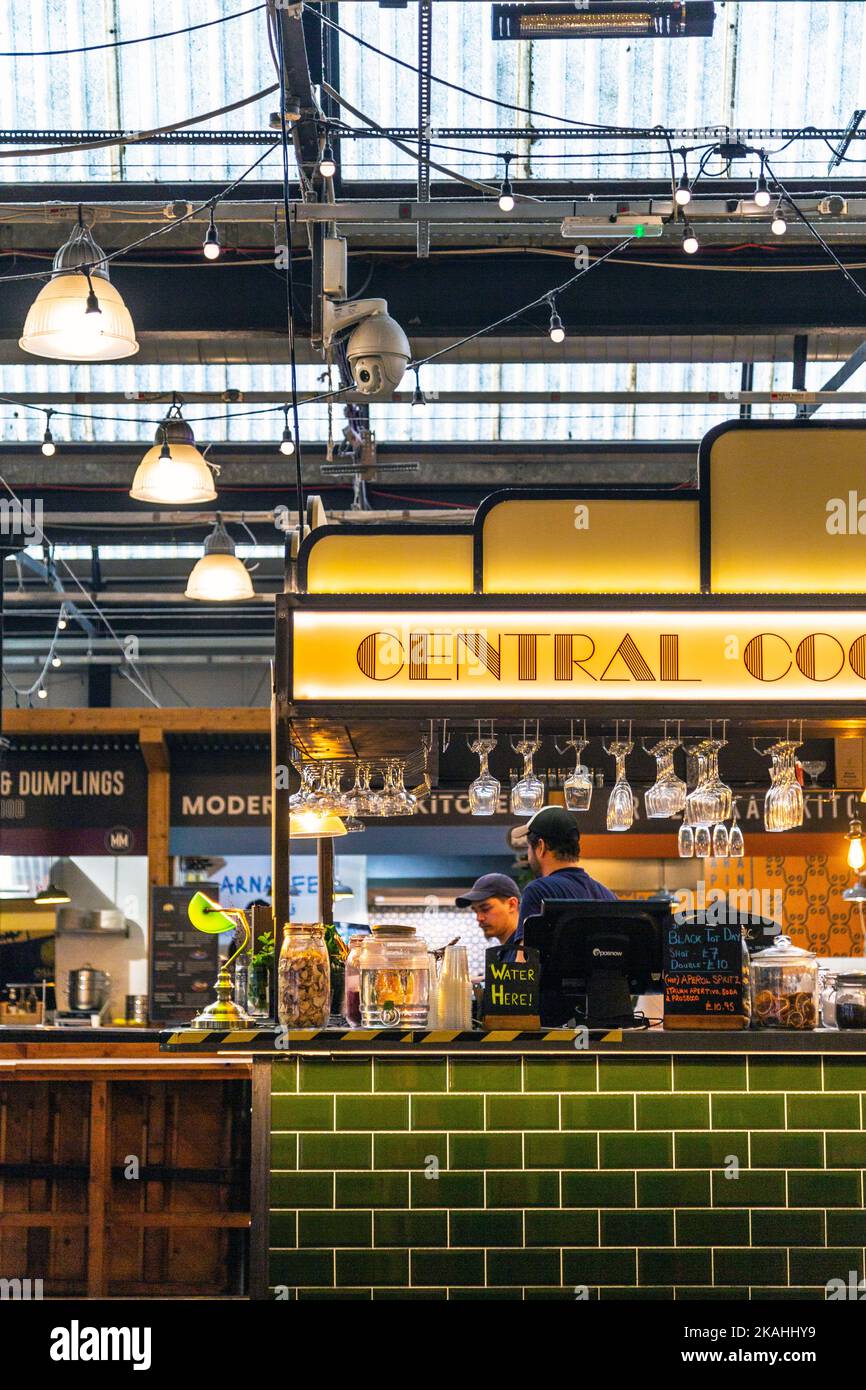 Art deco style Central Cocktail Bar at Mercato Metropolitano food market in Elephant & Castle, London, UK Stock Photo