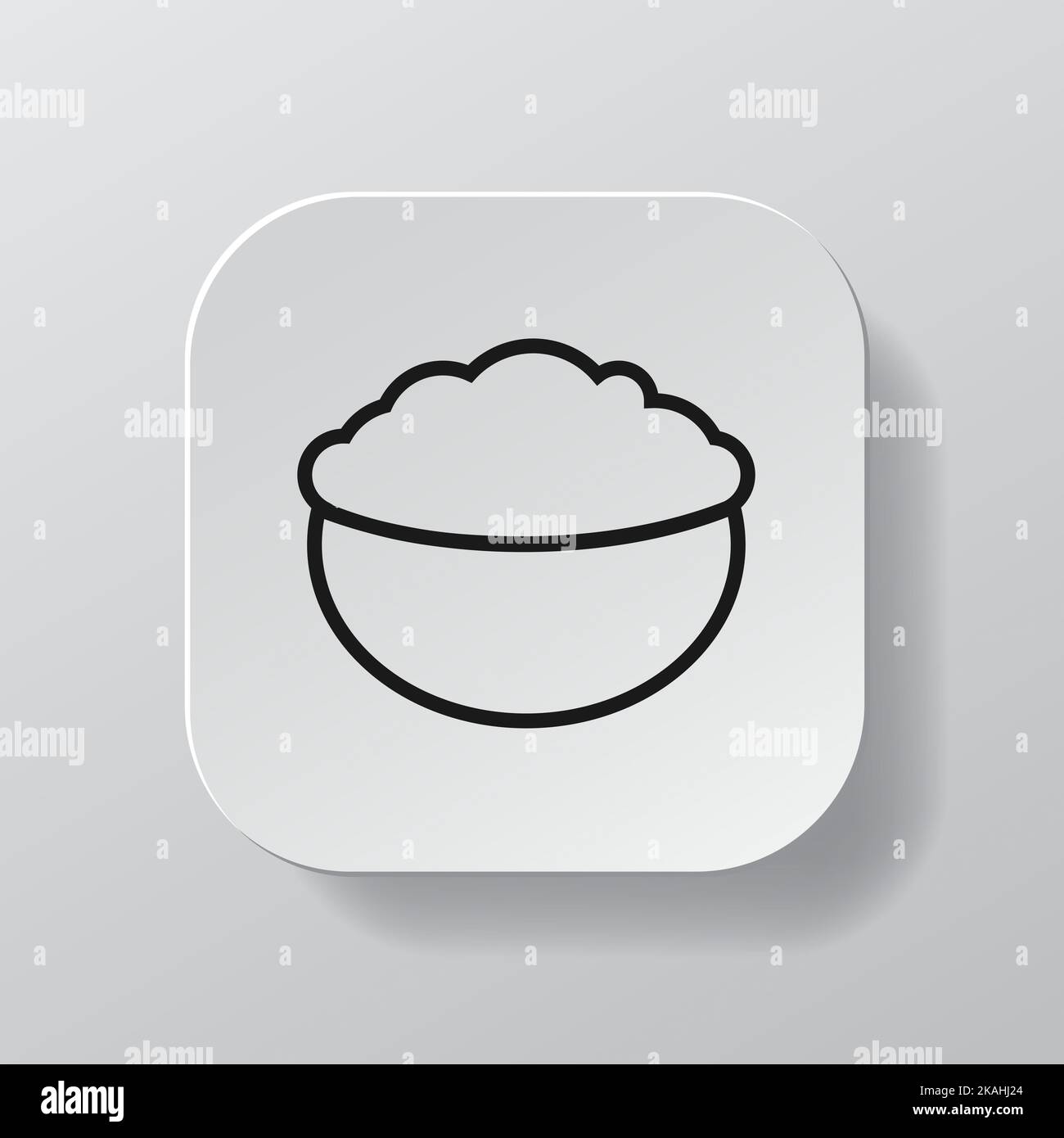 White square button with oatmeal porridge line icon, black outline ...