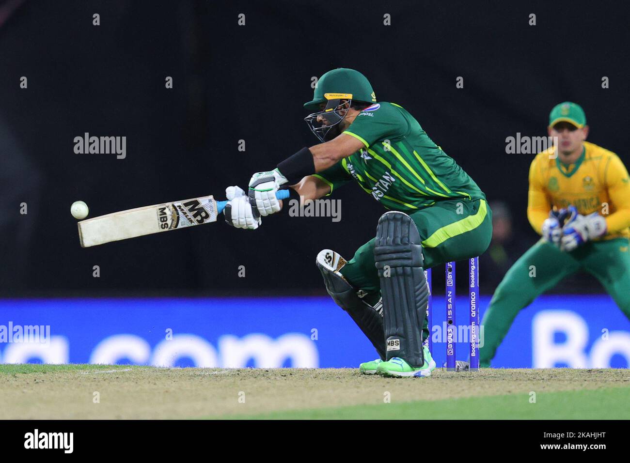 Sydney, Australia. 03rd Nov, 2022. Iftikhar Ahmed of Pakistan cuts the