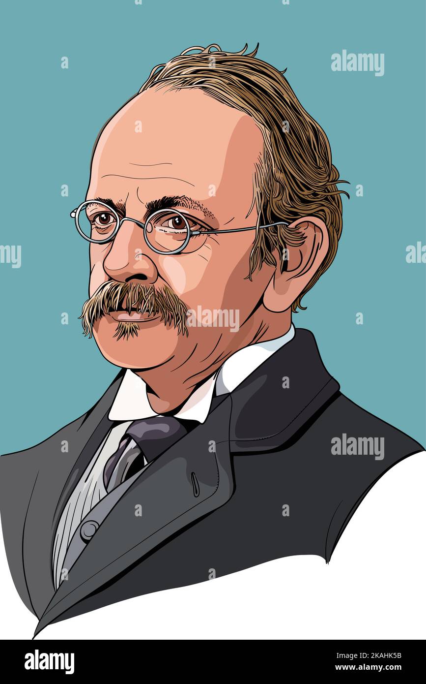 Sir Joseph John Thomson was a British physicist and Nobel Laureate in Physics, credited with the discovery of the electron. Stock Vector