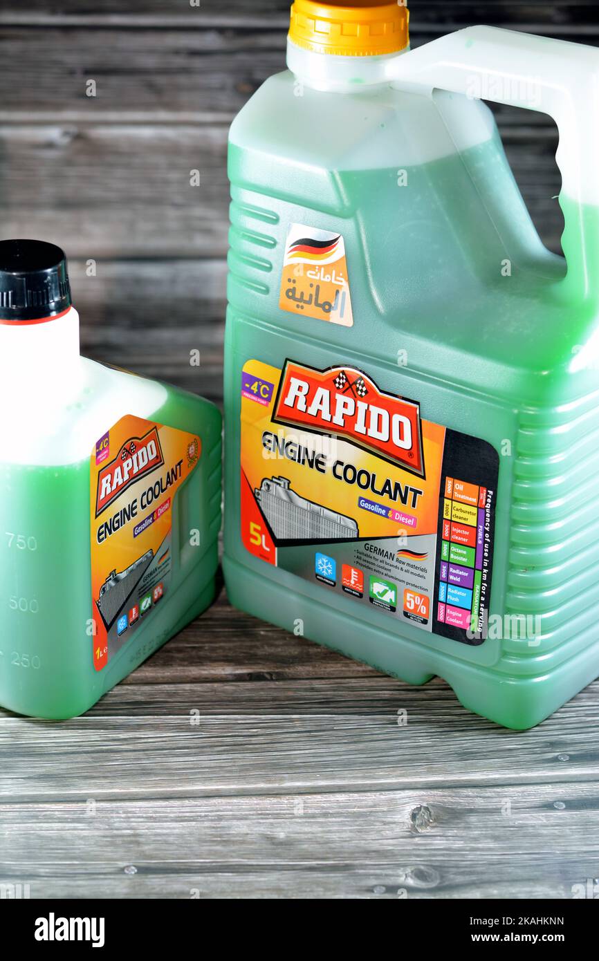 Cairo, Egypt, September 14 2022 Rapido Engine Coolant 5 Litre, non