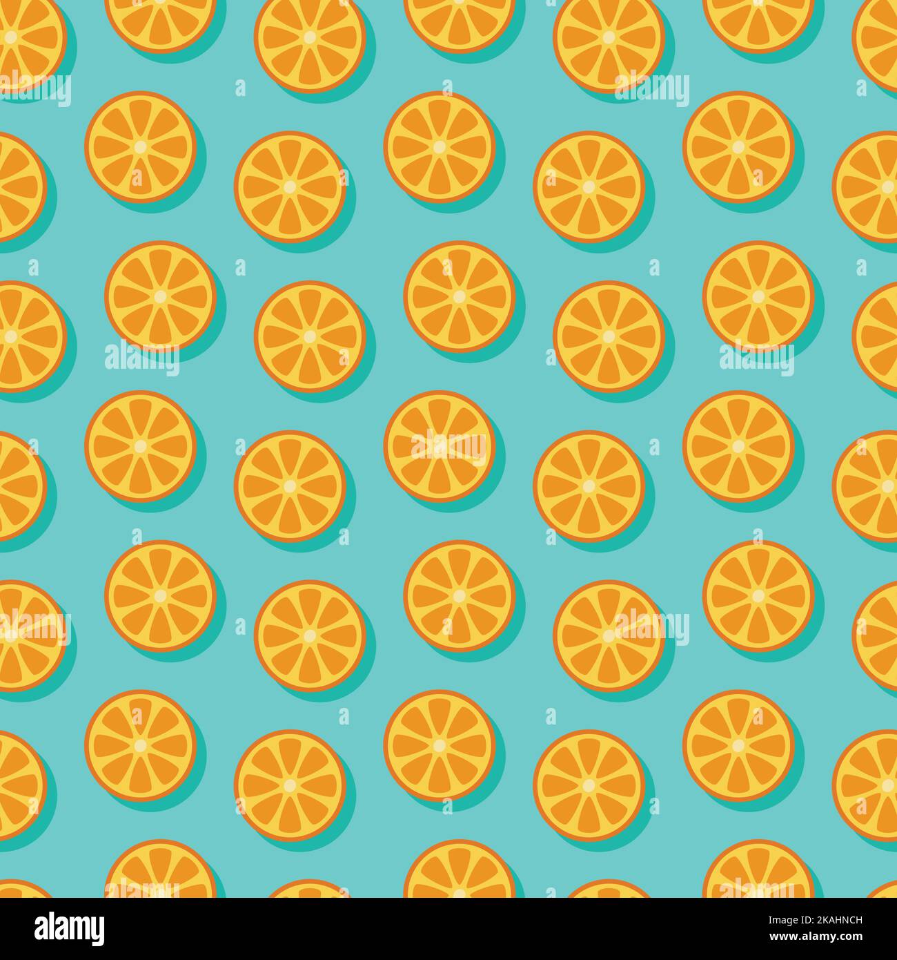 Oranges on blue seamless repeat pattern background design. Surface Pattern Design. Vector Illustration Stock Vector
