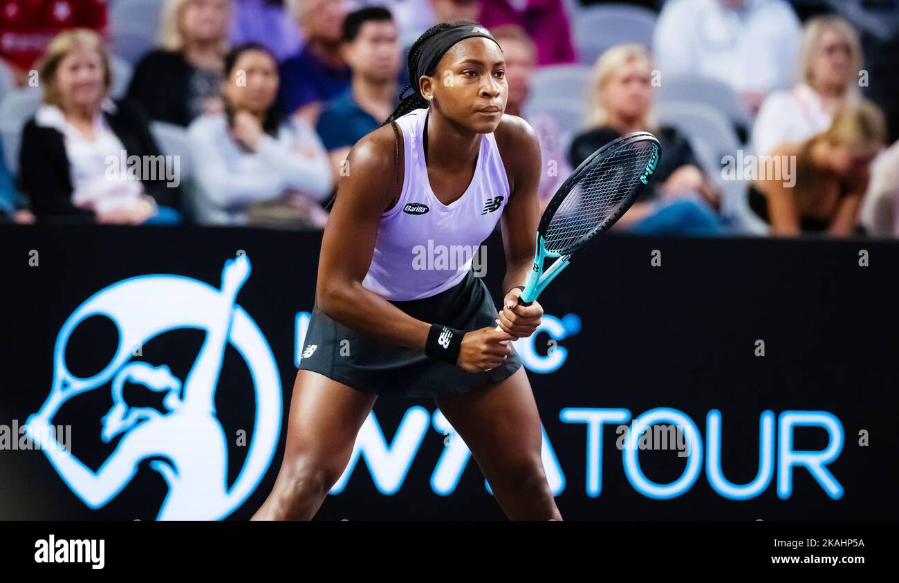 Coco Gauff of the United States in action against Caroline Garcia of