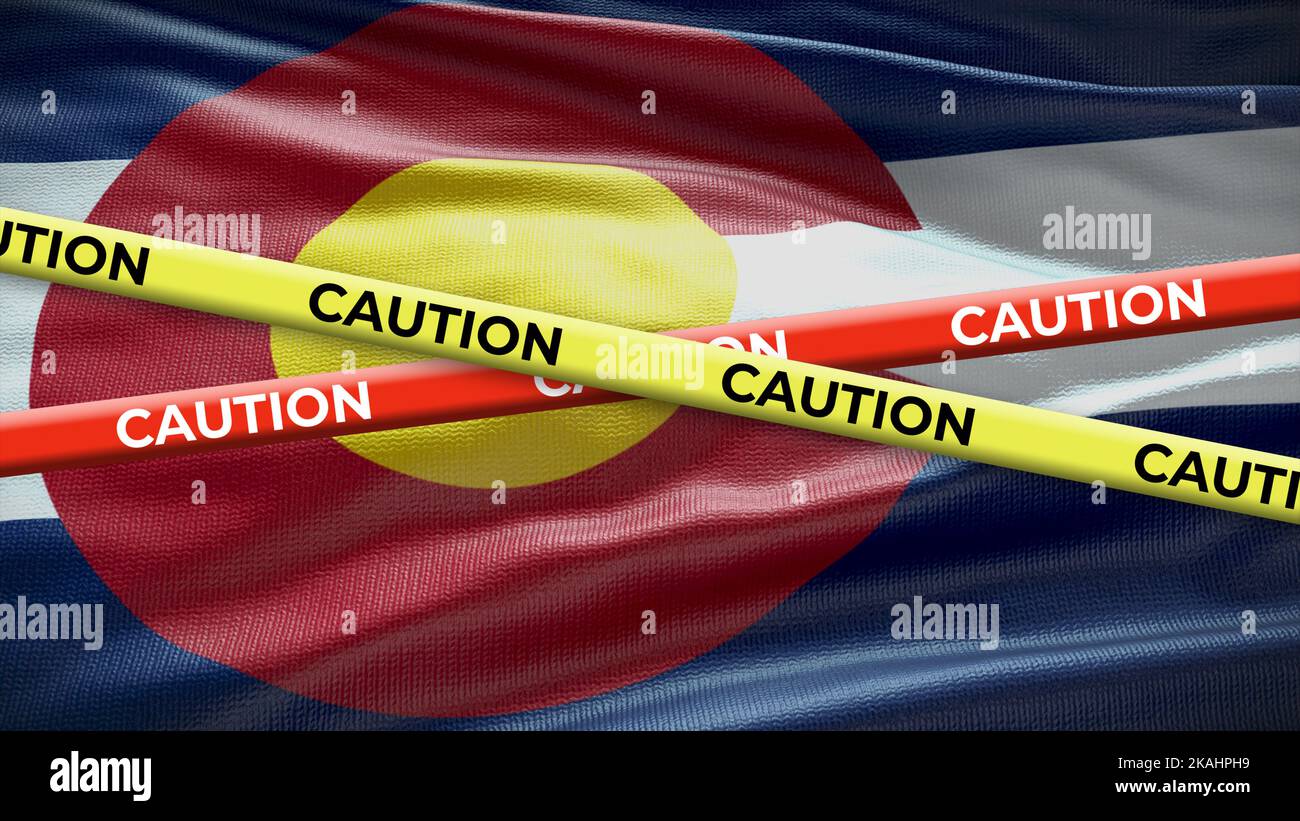 Colorado state symbol flag with caution tape. 3D illustration Stock