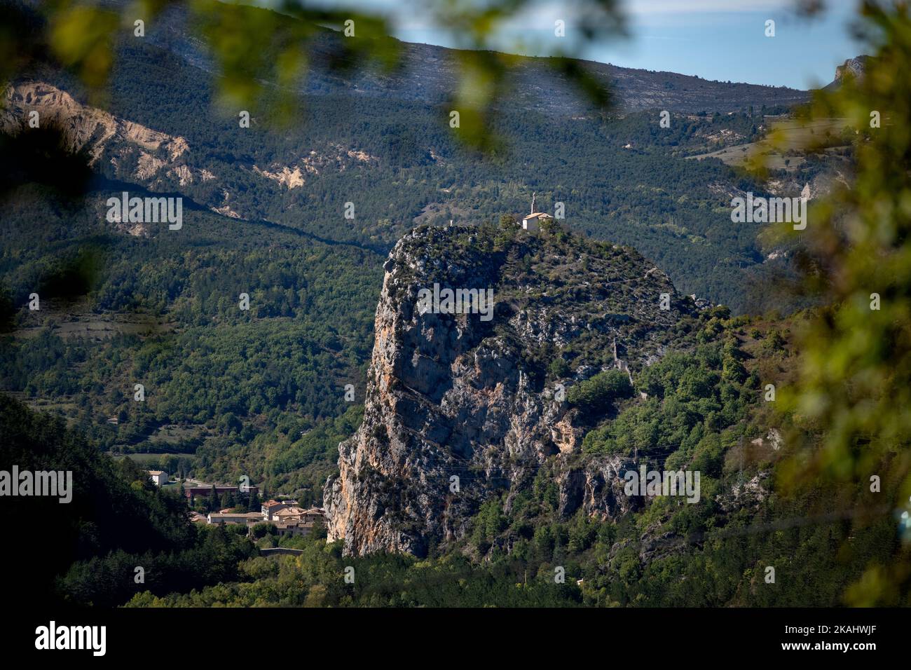 Castellane The Roc Alpes-de-Haute-Provence France September 2022  The Rock which dominates the city, rising to 930 metres (3,051 feet) (over 200 metre Stock Photo
