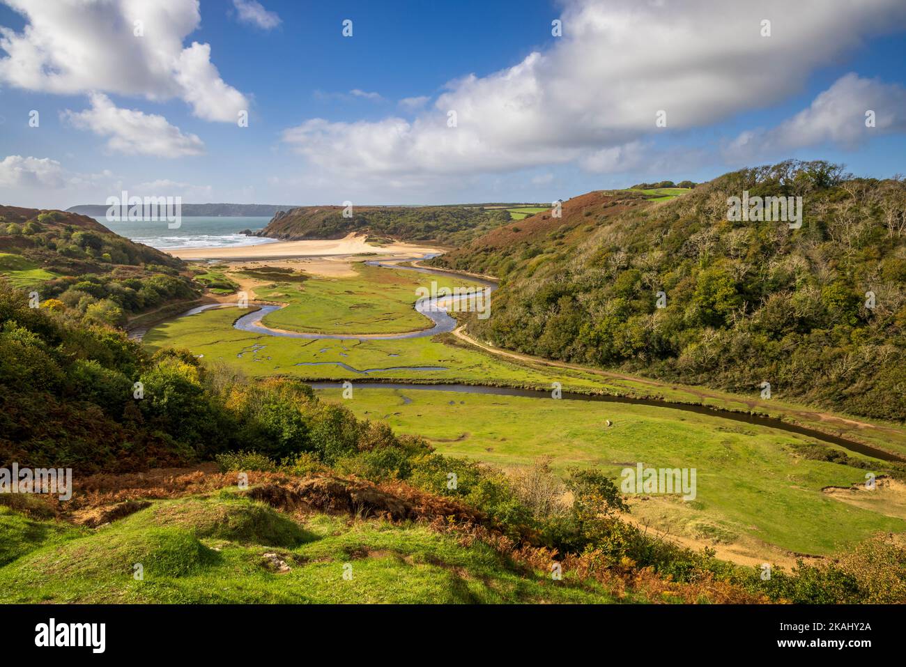 Three Cliffs Bay from Pennard Castle, Gower Peninsula, Wales Stock Photo Alamy