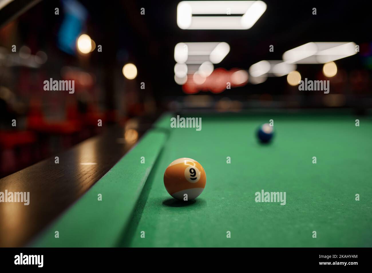 Billiard ball on pool table selective focus Stock Photo