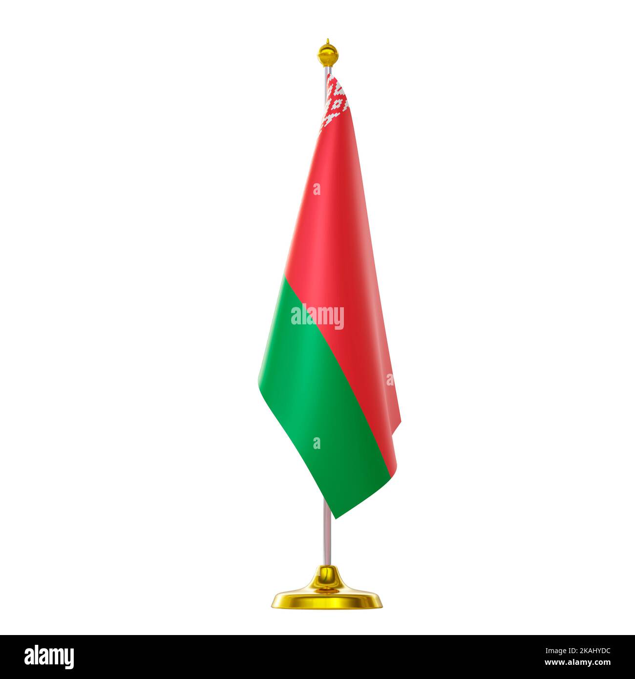 3d render of flag on pole for Belarus countries summit and political meeting. Stock Photo