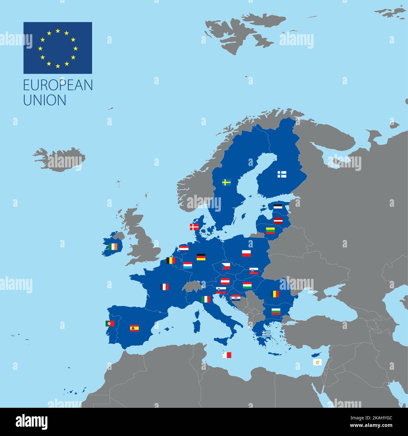 European Union Map With Borders And Flags Of Member Countries Vector European Union Map With Borders And Flags Of Member Countries Vector