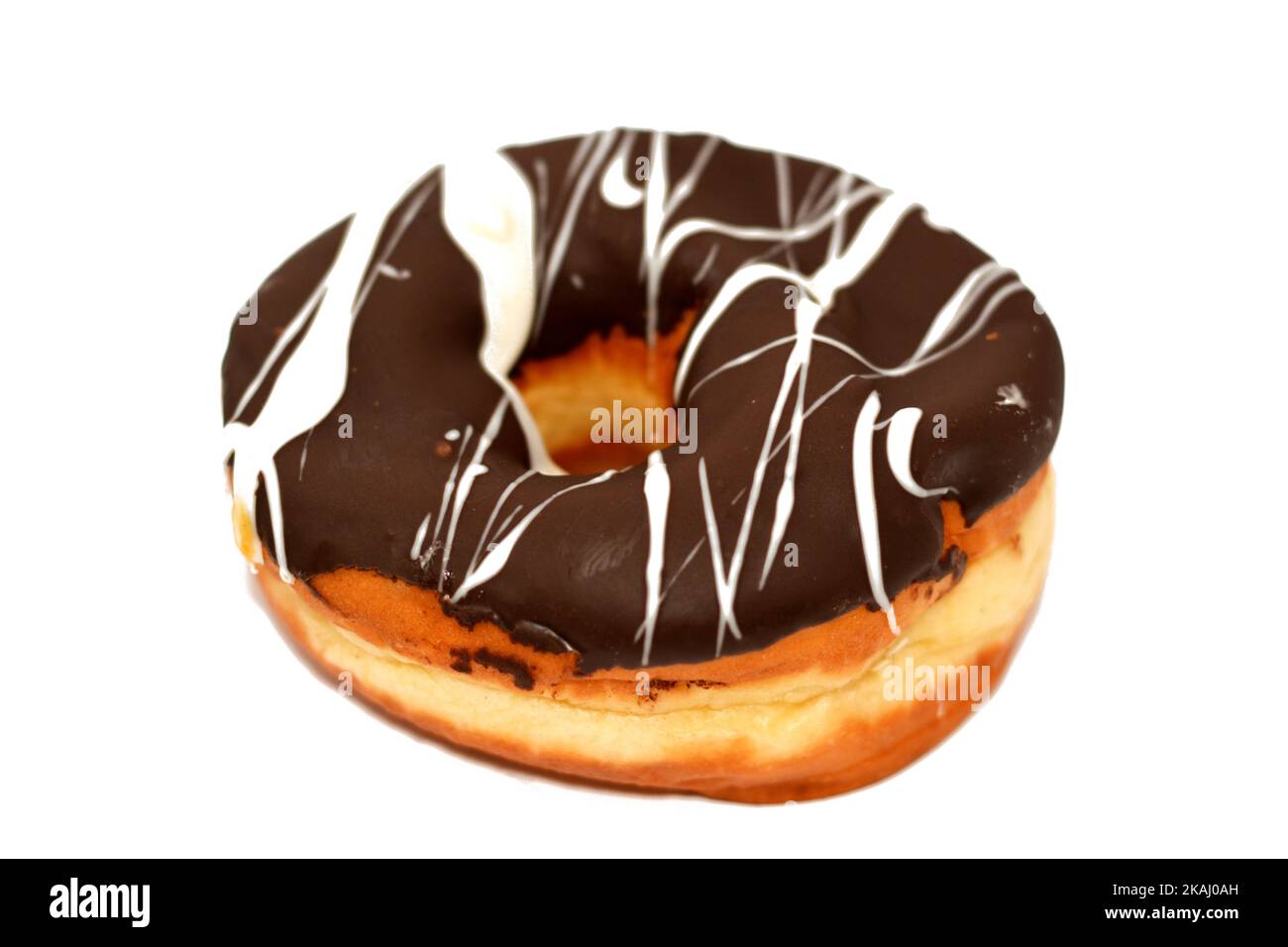 Brown and white chocolate ring donut, A glazed, yeast raised, American