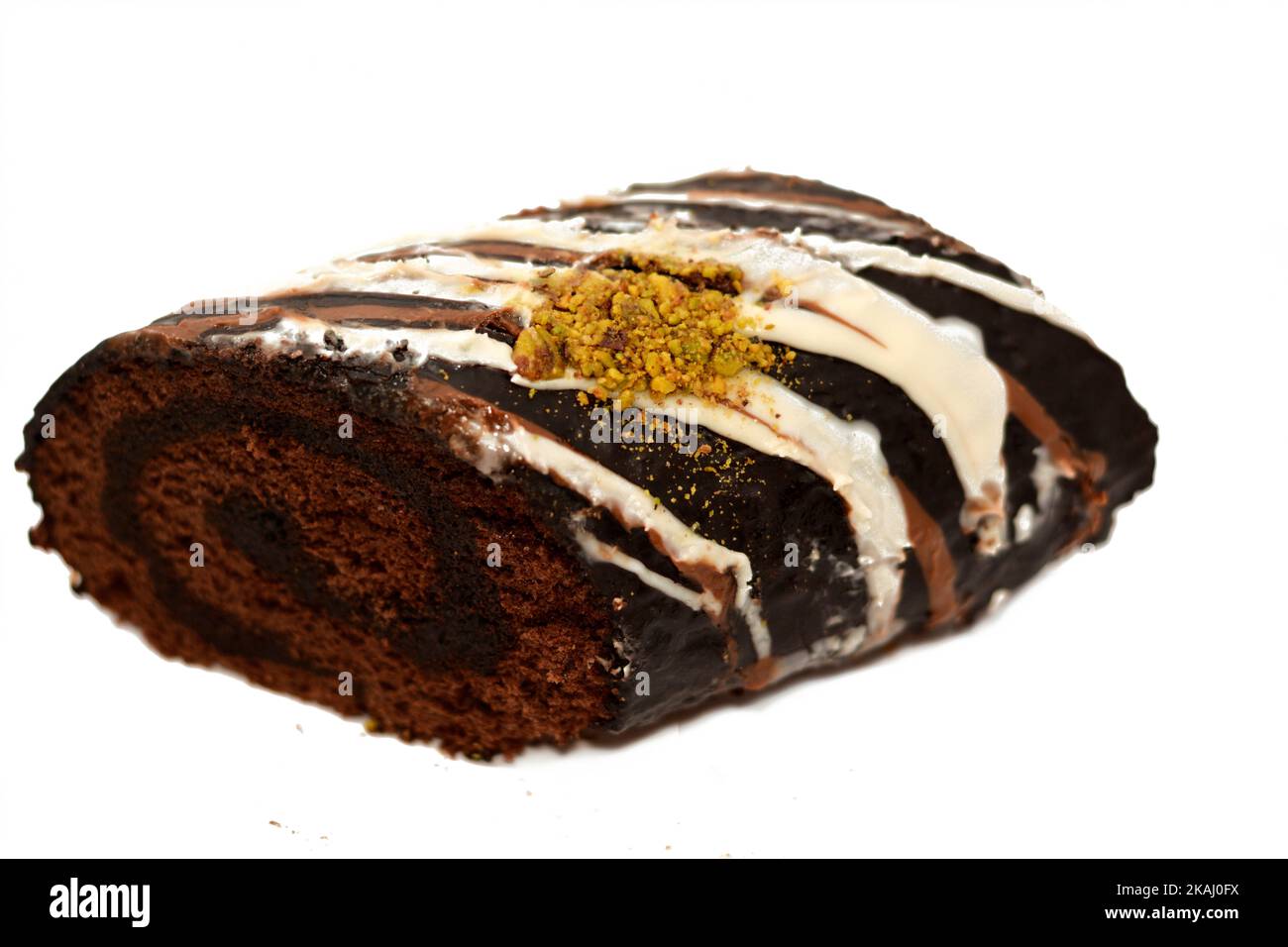 A chocolate cake roll Swiss roll, combination of light chocolate sponge