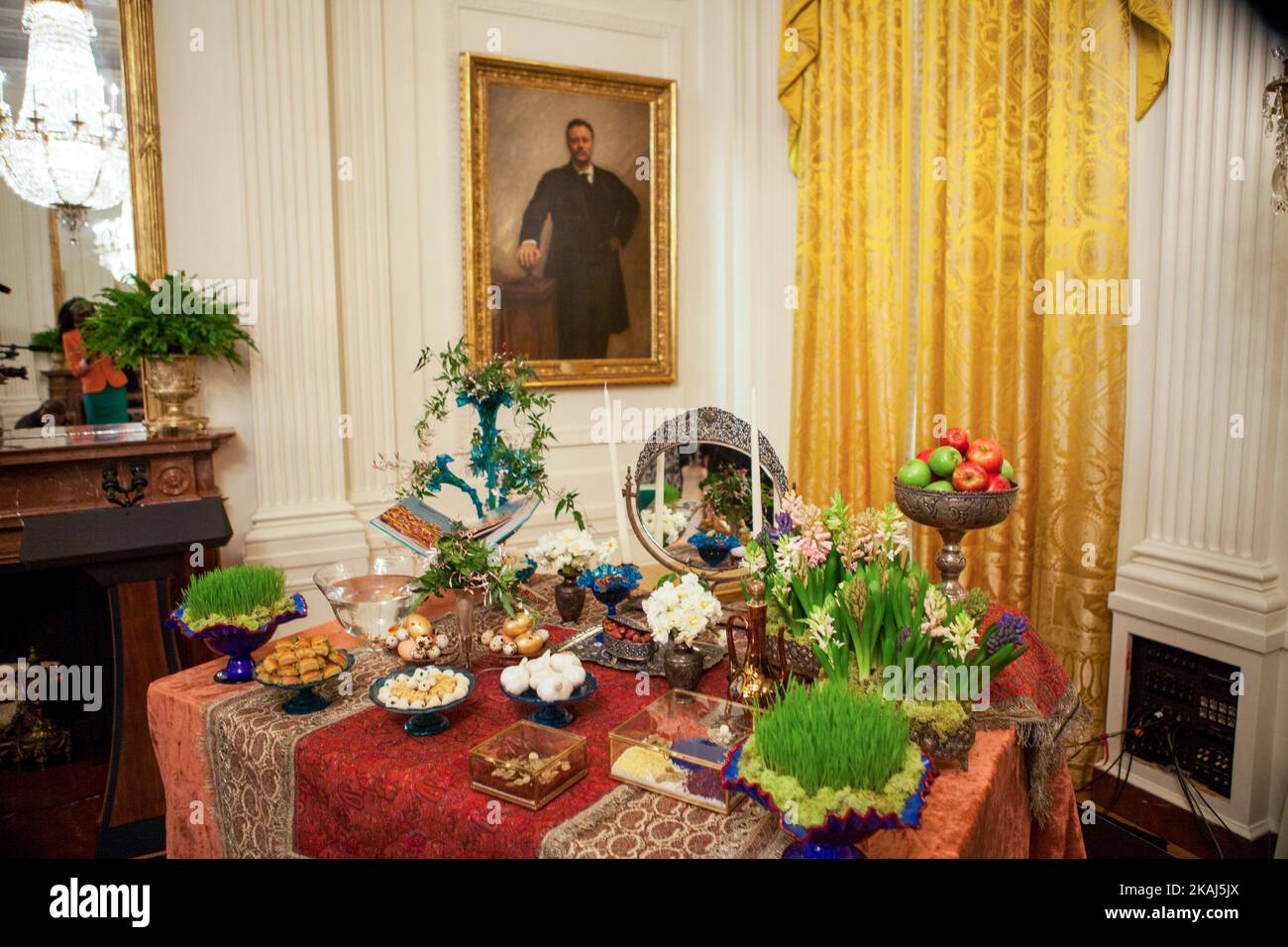 The traditional Nowruz table, known as the “Haft Seen,” which included