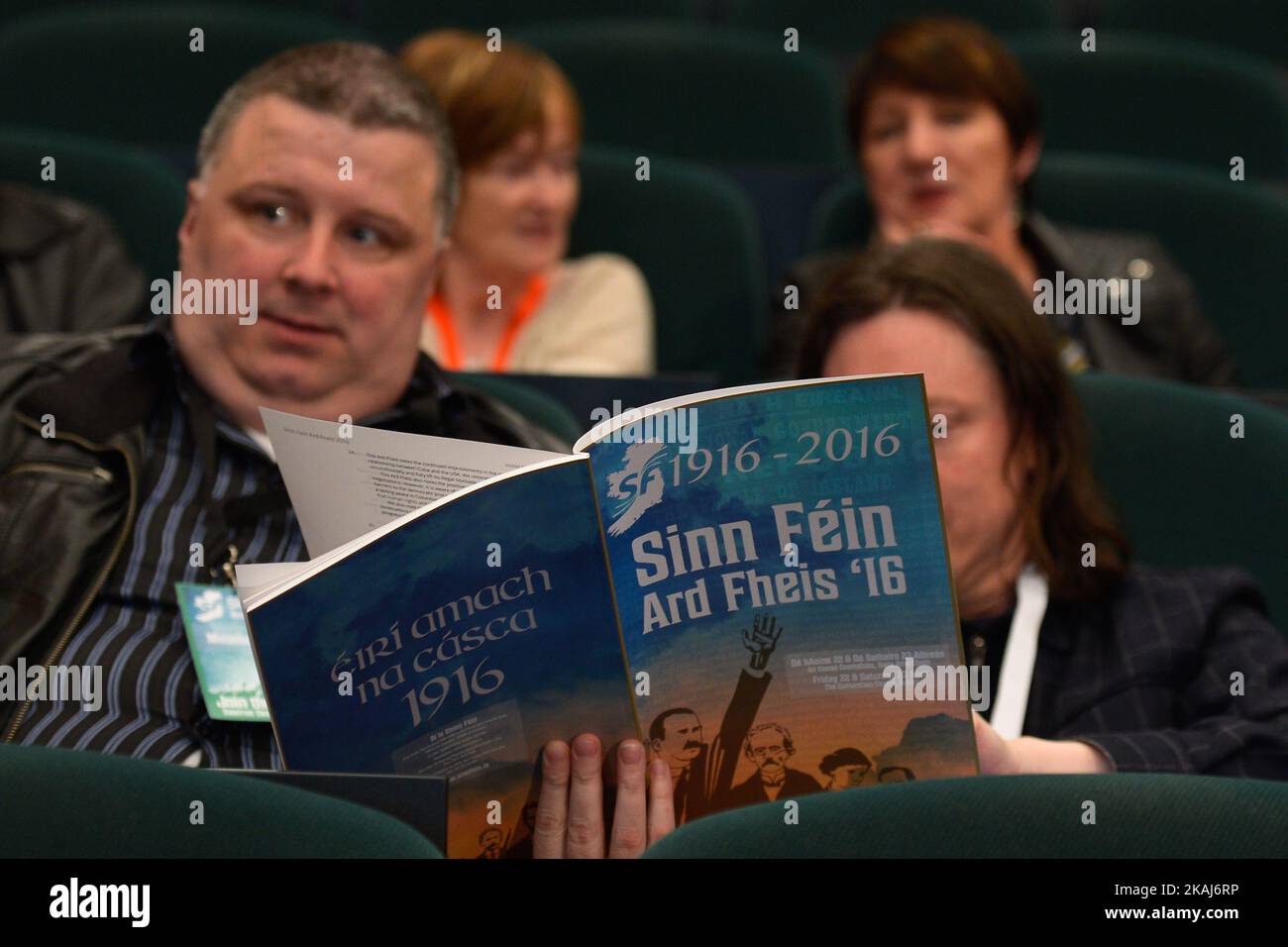 Delegates at the Sinn Fein Ard Fheis 2016 that gets under way in Dublin this evening with around 2,000 delegates set to more than 100 motions over the next two days, including topics like 1916 Centenary and Irish Unity, the achievements of the peace process and the ongoing challenge of reconciliation, the health and water charges. Dublin, Ireland, on Friday, 22 April 2016. *** Please Use Credit from Credit Field *** Stock Photo