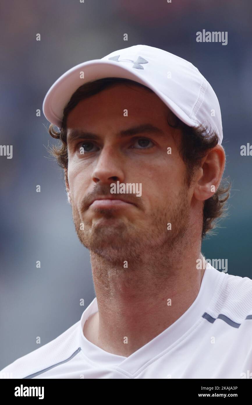 Andy Murray of Great Britain during the Men's Singles fourth round match against John Isner of the United States on day eight of the 2016 French Open at Roland Garros on May 29, 2016 in Paris, France. (Photo by Mehdi Taamallah/NurPhoto) *** Please Use Credit from Credit Field *** Stock Photo