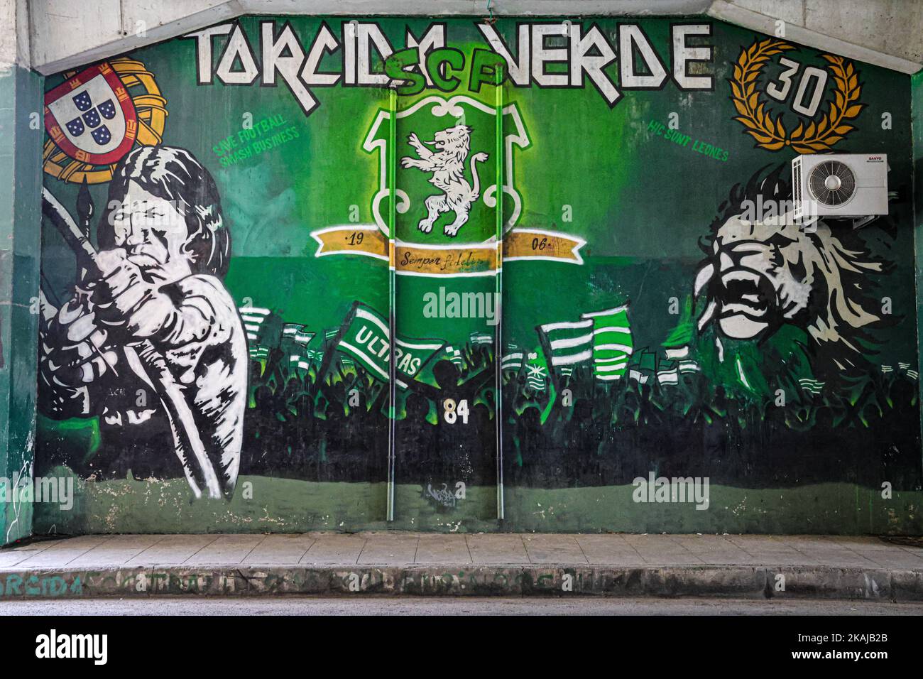 The Torcida Verde's graffiti art on the walls of  Jose Alvalade Stadium Stock Photo