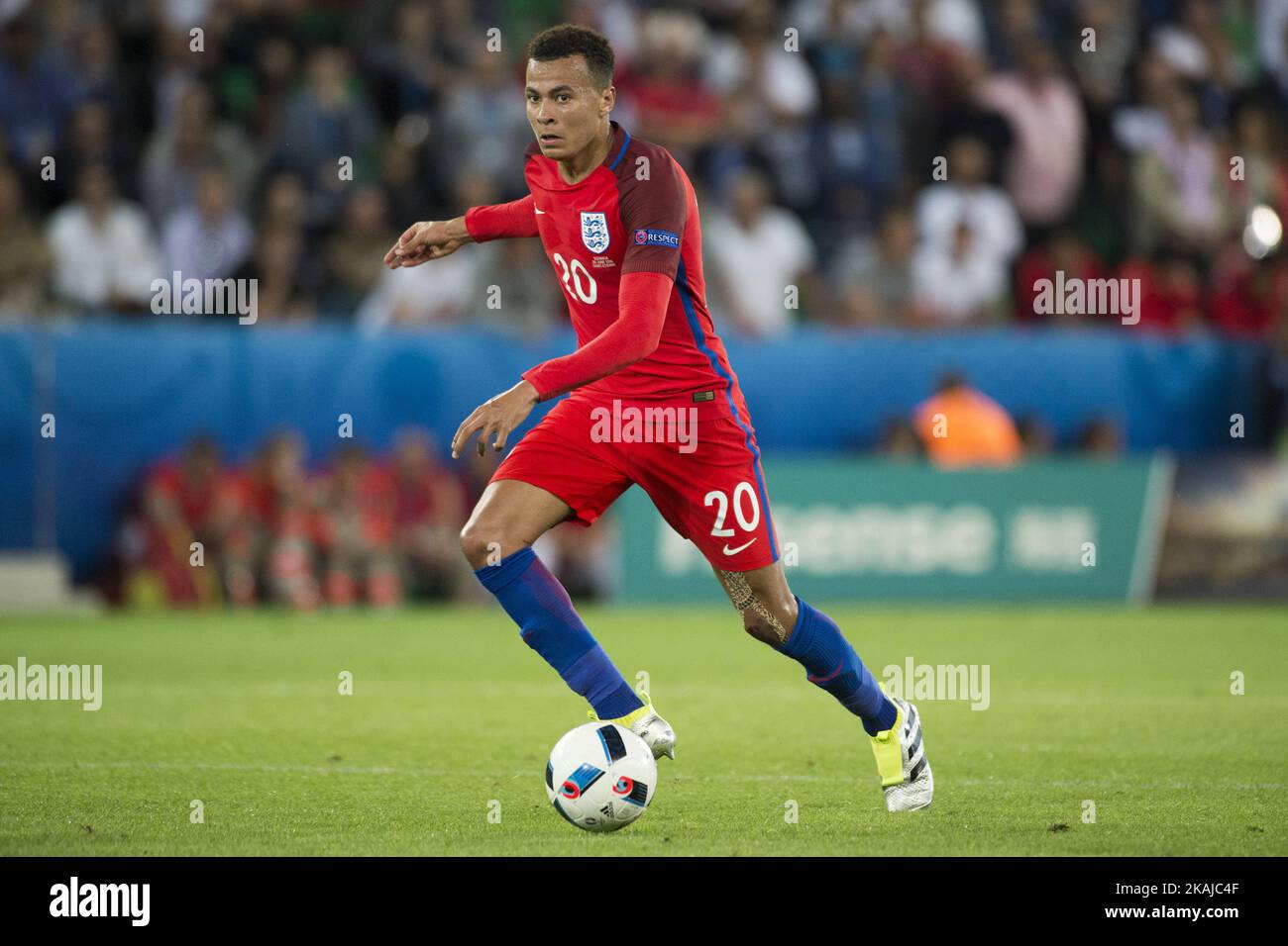 Dele Alli of England runs with the ball during the UEFA Euro 2016 Group B match between Slovakia and England at Stade Geoffroy Guichard in Saint-Etienne, France, June 20, 2016 (Photo by Andrew Surma/NurPhoto) *** Please Use Credit from Credit Field *** Stock Photo