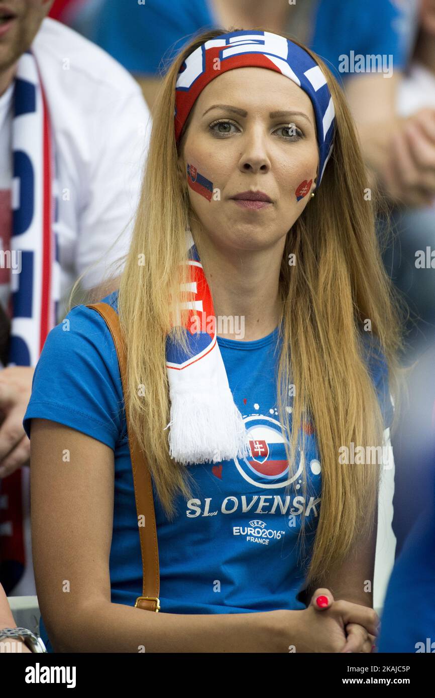 Slovak fan before the UEFA Euro 2016 Group B match between Slovakia and England at Stade Geoffroy Guichard in Saint-Etienne, France on June 20, 2016 (Photo by Andrew Surma/NurPhoto) *** Please Use Credit from Credit Field *** Stock Photo