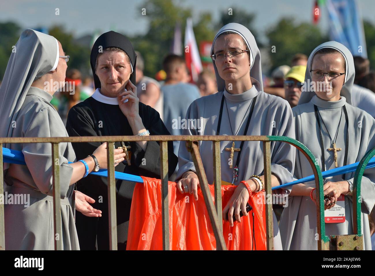 Pope Francis meets with thousands of young pilgrims from all around the world during the Way of the Cross in Krakow's Blonia Park On Friday, 29 July 2016, in Krakow, Poland.  Stock Photo