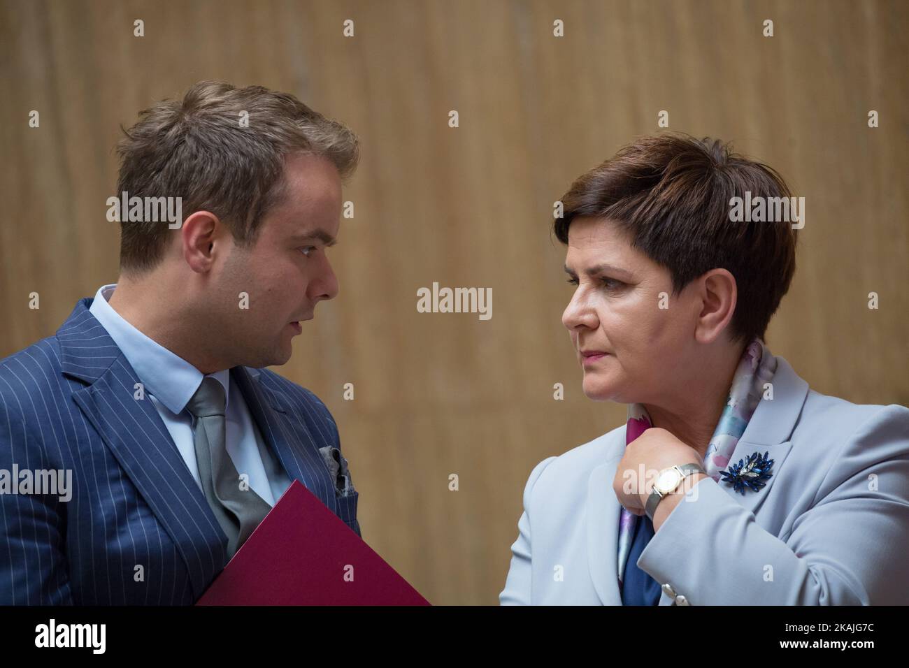 Prime Minister of Poland Beata Szydlo at Chancellery of the Prime Minister in Warsaw, Poland on 26 August 2016 (Photo by Mateusz Wlodarczyk/NurPhoto) *** Please Use Credit from Credit Field *** Stock Photo