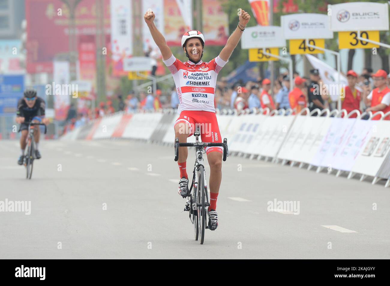 Mattia De Marchi from Androni Giocattoli team wins the fourth stage, 157.57 km from Bazhong to Pingchang, during the 2016 Tour of China 1. On Tuesday, 13 September 2016, in Pingchang, China. Photo by Artur Widak *** Please Use Credit from Credit Field *** Stock Photo