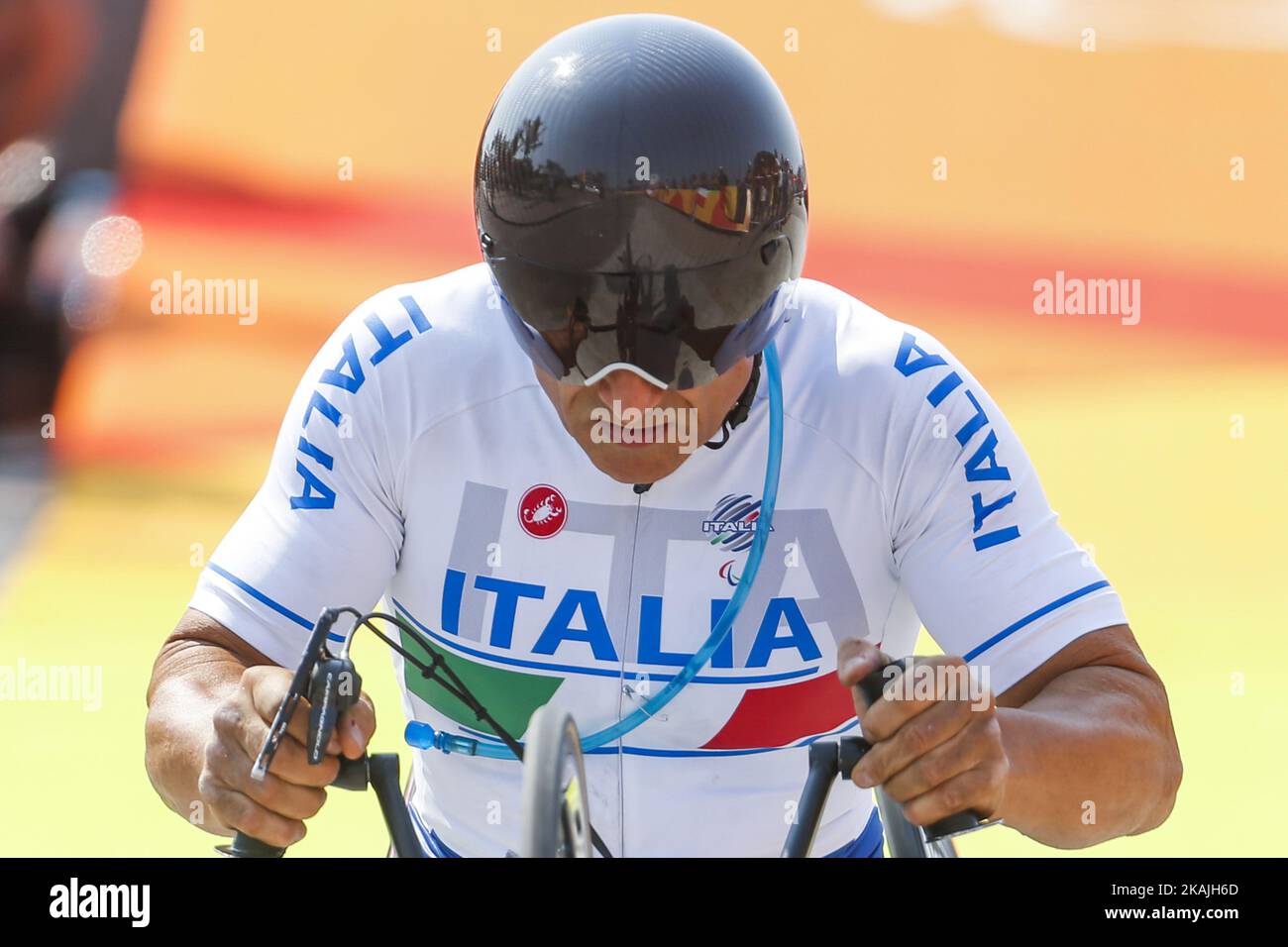 Italy's Alessandro Zanardi competes in the Men's Time Trial H5 heat on day 7 of the Rio 2016 Paralympic Games at the Olympic Stadium on September 14, 2016 in Rio de Janeiro, Brazil. *** Please Use Credit from Credit Field *** Stock Photo