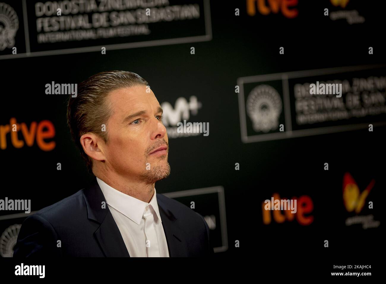 American actor Ethan Hawke receive a Donosti prize at gala during 64th San Sebastian Film Festival at Kursaal on September 17, 2016 in San Sebastian, Spain.(Photo by COOLMedia/NurPhoto) *** Please Use Credit from Credit Field *** Stock Photo
