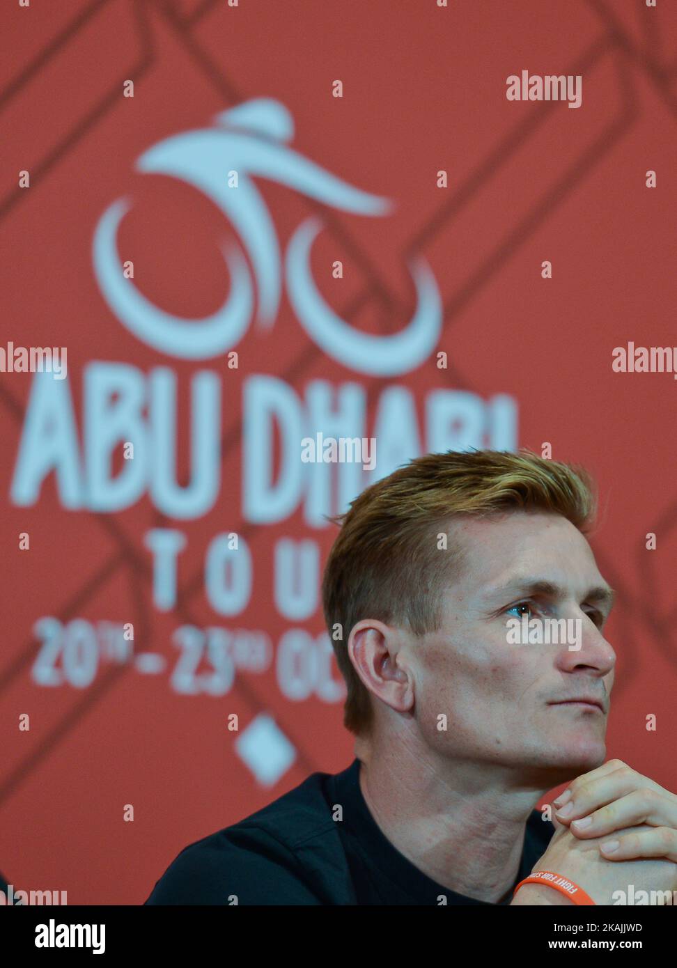 Andre Greipel, a German professional road bicycle racer for UCI World Tour team Lotto–Soudal, pictured during riders press conference, a day before the Emirates’ four-stage professional cycling race, the Abu Dhabi Tour (20-23 October). On Wednesday, 19 October 2016, in St Regis Hotel, Abu Dhabi, UAE. Photo by Artur Widak *** Please Use Credit from Credit Field *** Stock Photo