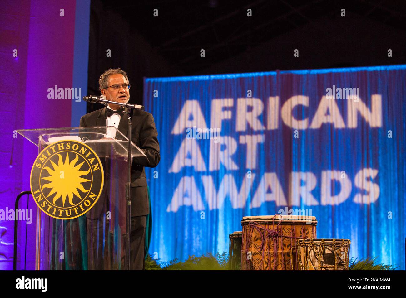 African Art board chair’s house, Asif Shaikh, speaks at The Smithsonian National Museum of African Art's 1st annual African Art Awards Dinner in the Smithsonian Arts & Industries Building on Friday, October 28th, 2016 in Washington, DC, United States.  (Photo by Cheriss May/NurPhoto) *** Please Use Credit from Credit Field *** Stock Photo