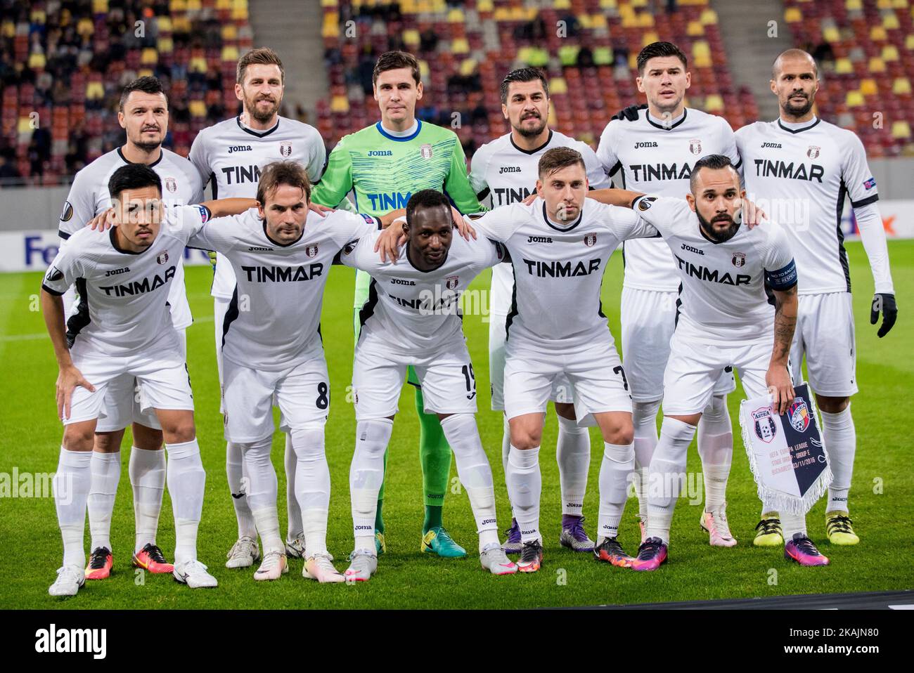 Astra Giurgiu team at the begining of the UEFA Europa League 2016-2017, Group E game between FC Astra Giurgiu (ROU) and FC Viktoria Plzen (CZE) at National Arena, Bucharest,  Romania on November 3, 2016. (Photo by Catalin Soare/NurPhoto) *** Please Use Credit from Credit Field *** Stock Photo