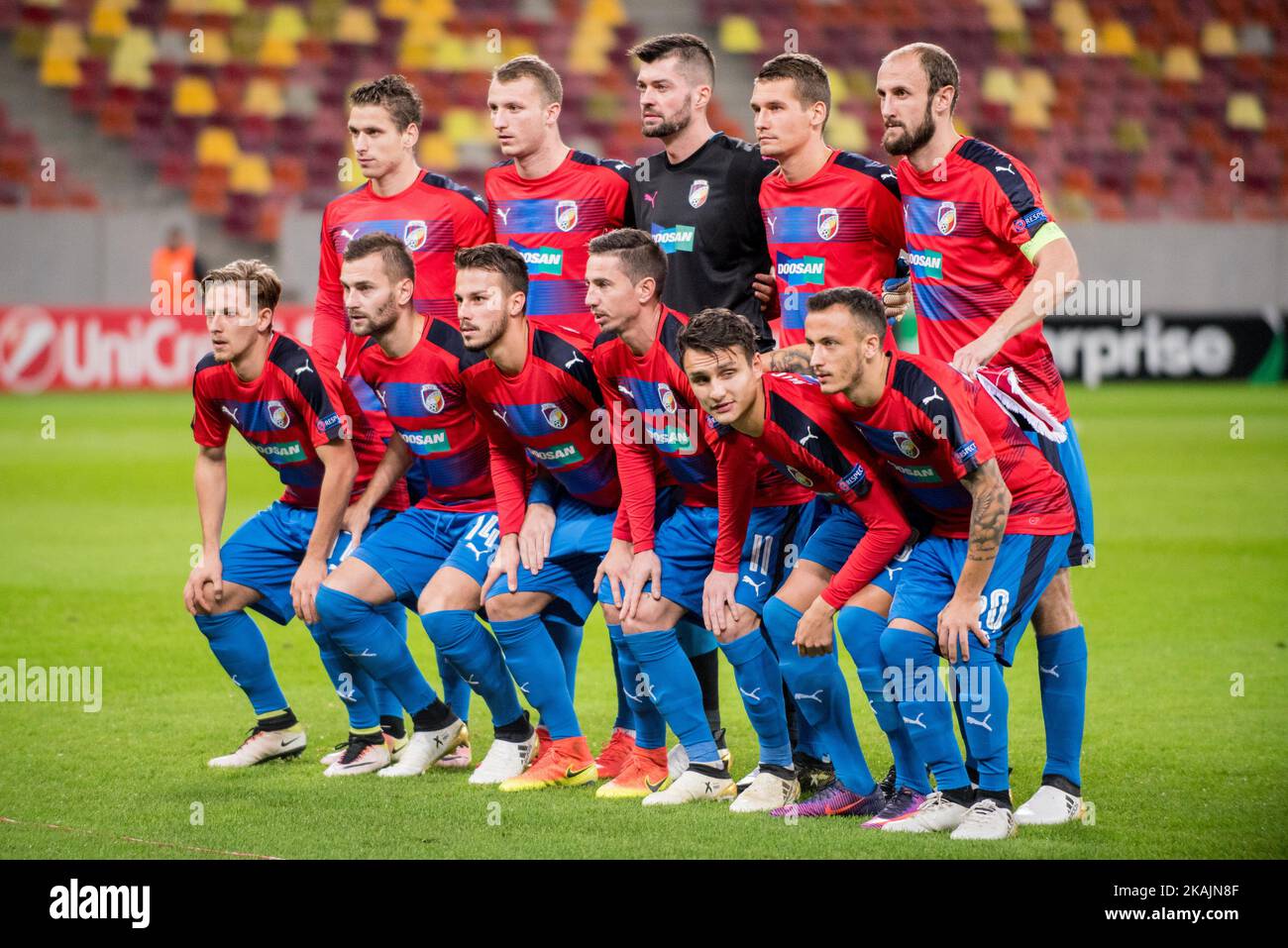 Viktoria Plzen team at the begining of the UEFA Europa League 2016-2017, Group E game between FC Astra Giurgiu (ROU) and FC Viktoria Plzen (CZE) at National Arena, Bucharest,  Romania on November 3, 2016. (Photo by Catalin Soare/NurPhoto) *** Please Use Credit from Credit Field *** Stock Photo