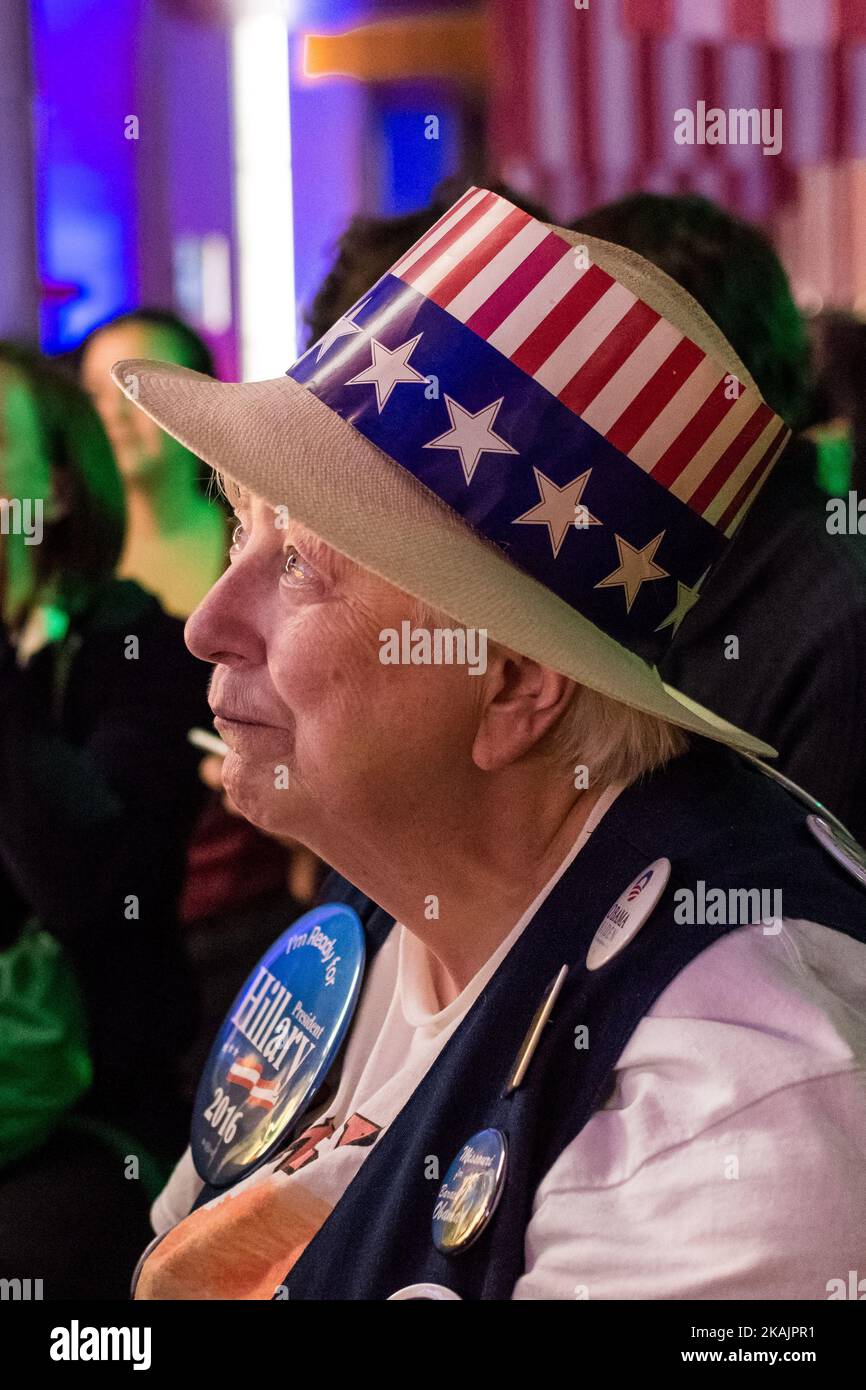 The American expatriate gathered in maison de la radio to follow the result of the american election, between Donald Trump and Hillary Clinton, in Paris, on 9 November 2016, in Paris, on 9 November 2016. (Photo by Julien Mattia/NurPhoto) *** Please Use Credit from Credit Field *** Stock Photo