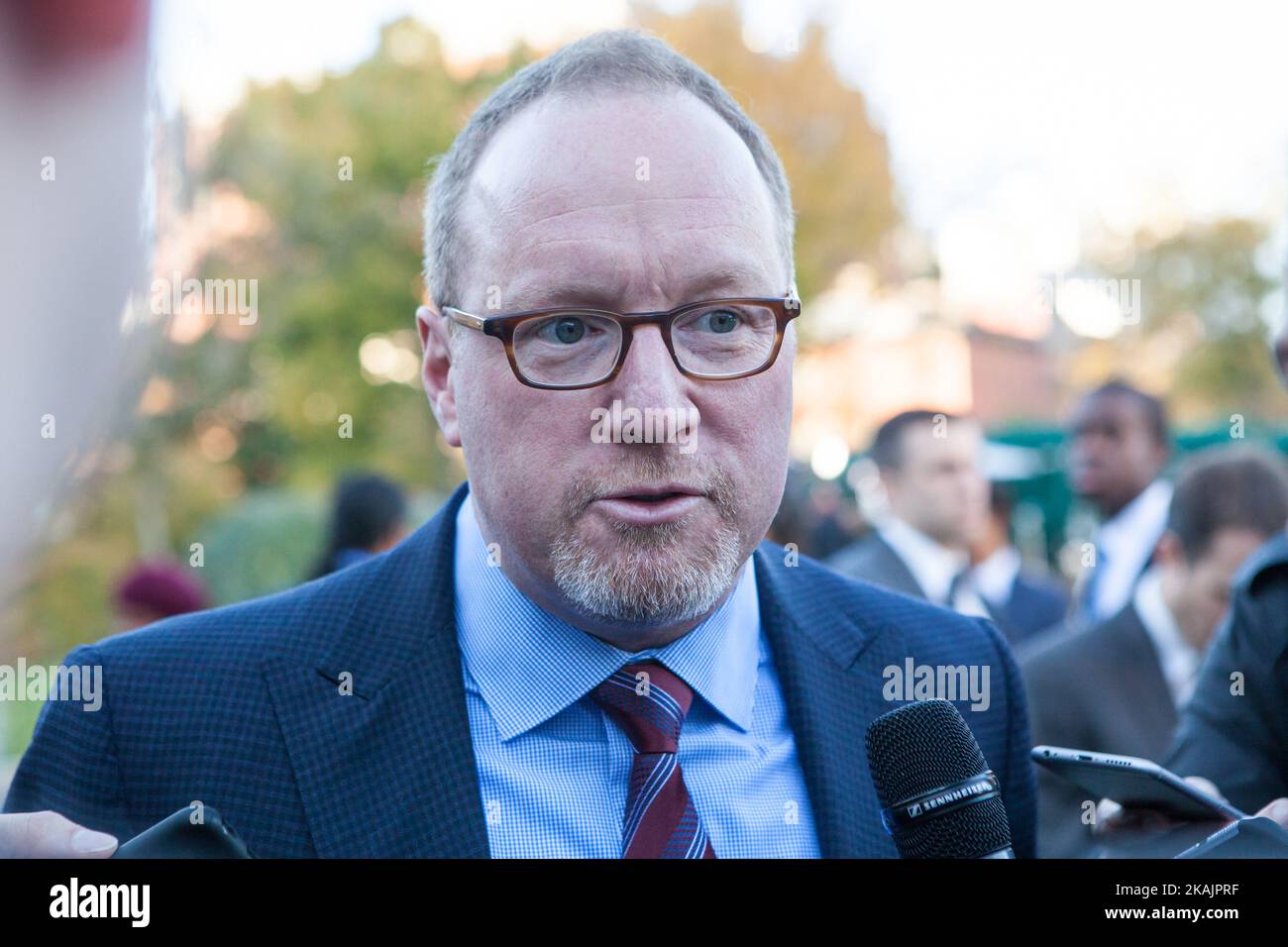 David Griffin, General Manager of the Cleveland Cavaliers, speaks to reporters outside of the West Wing of the White House in Washington, D.C. on Thursday, November 10, 2016. (Photo by Cheriss May/NurPhoto) *** Please Use Credit from Credit Field *** Stock Photo