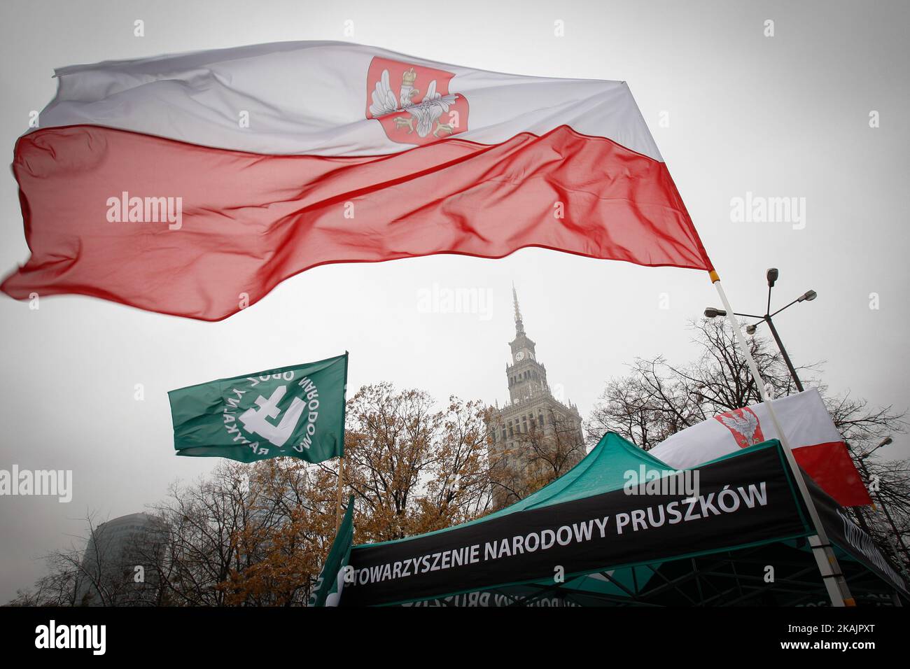 Members and supporters of the far right nationalist youth organization ONR are seen gathering in the centre of Warsaw, Poland, on 11 November 2016 ahead of Independence Day celebrations. (Photo by Jaap Arriens/NurPhoto) *** Please Use Credit from Credit Field *** Stock Photo