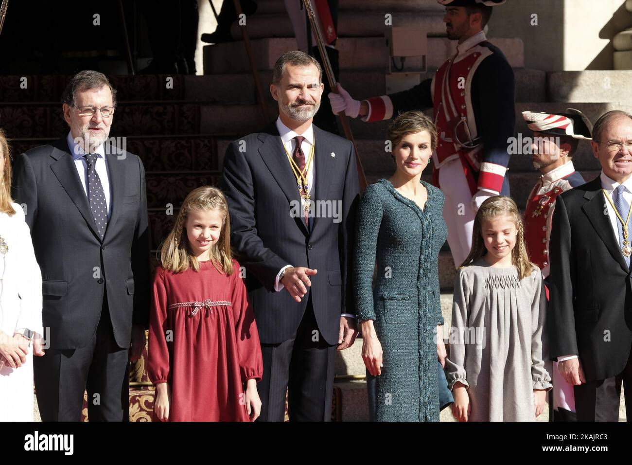 King Felipe VI of spain, Queen Letizia of Spain andd their daughters Princess Leonor and Princess Sofia will attend  12th Legislative Course Inauguration,  November 17, 2016 in Madrid, Spain (Photo by Oscar Gonzalez/NurPhoto) *** Please Use Credit from Credit Field *** Stock Photo