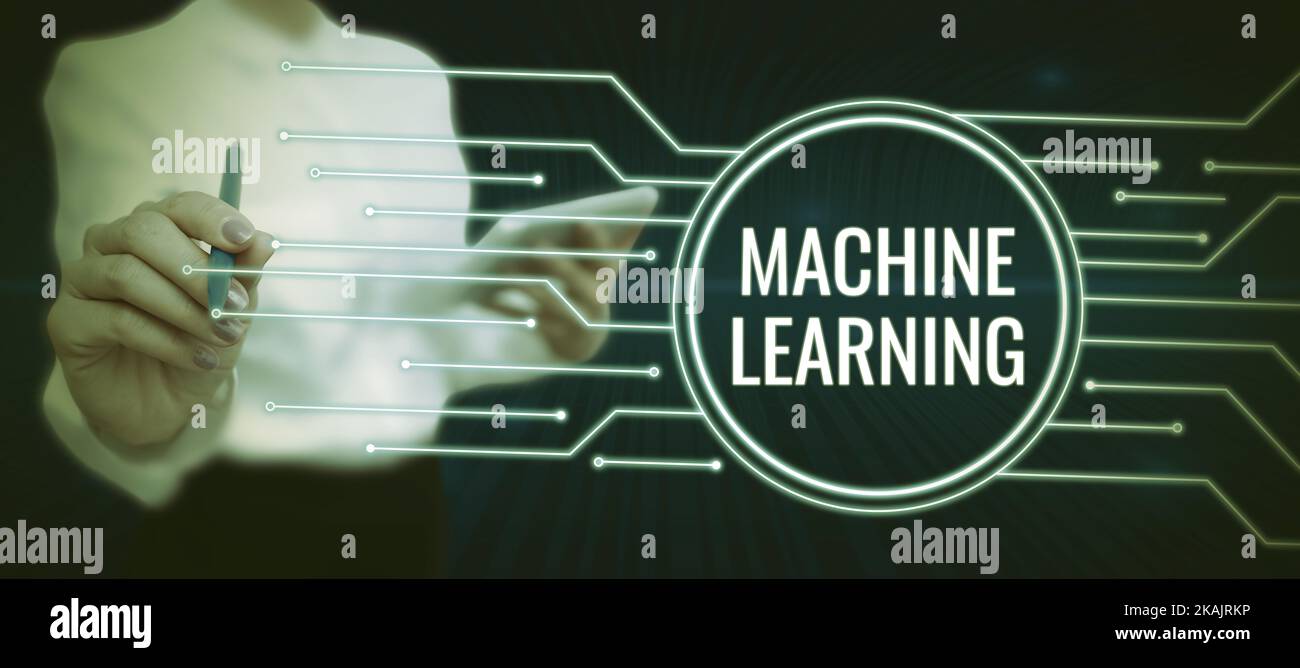 Handwriting text Machine Learning. Word for the concept that a computer can learn new data itself Stock Photo