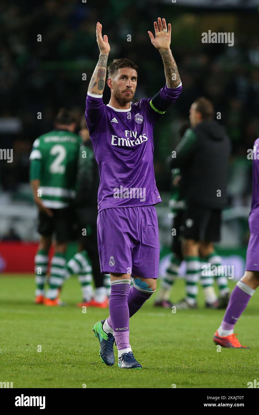 Real Madrids defender Sergio Ramos from Spain in action during the UEFA Champions League match between Sporting Clube de Portugal and Real Madrid at Estadio Jose Alvalade on November 22, 2016 in Lisbon, Portugal. (Photo by Bruno Barros / DPI / NurPhoto) *** Please Use Credit from Credit Field *** Stock Photo