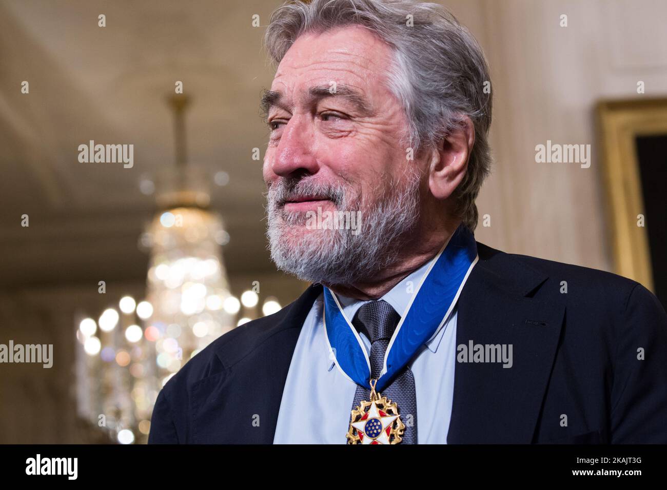Presidential Medal of Freedom awardee, actor Robert De Niro, answered questions from reporters, after receiving the Presidential Medal of Freedomat at the East Room of the White House November 22, 2016 in Washington, DC. The Presidential Medal of Freedom is the highest honor for civilians in the United States of America. (Photo by Cheriss May/NurPhoto) *** Please Use Credit from Credit Field *** Stock Photo