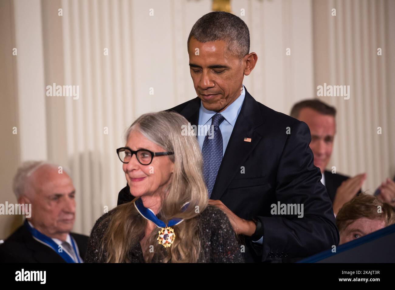 President Barack Obama awarded the Presidential Medal of Freedom to Margaret H. Hamilton, a pioneering computer scientist and former head of the Software Engineering Division of MIT's Instrumentation Laboratory who led the development of on-board flight software for NASA's Apollo moon missions. (Photo by Cheriss May/NurPhoto) *** Please Use Credit from Credit Field *** Stock Photo